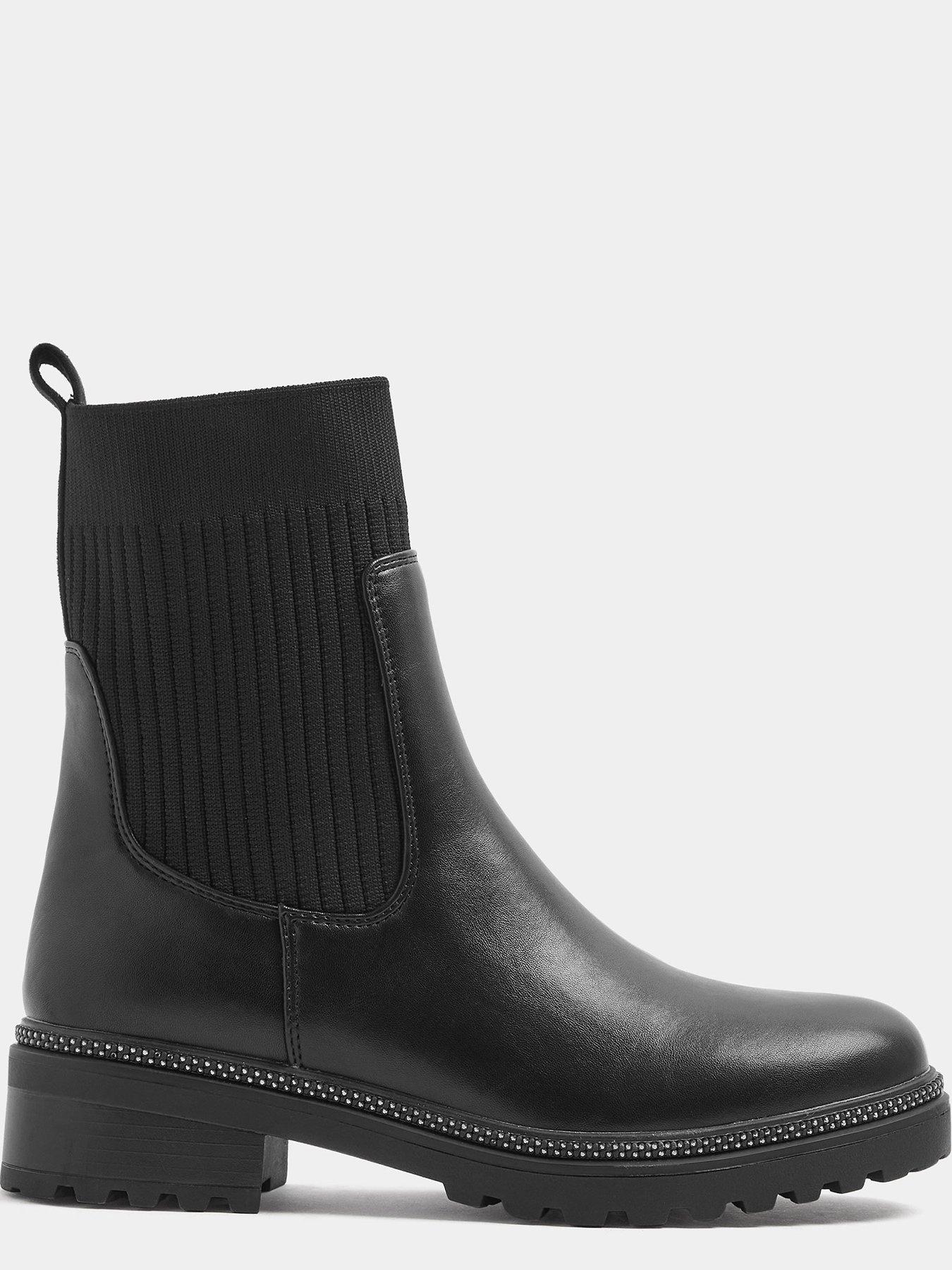 Image 4 of 4 of Yours Womens Extra Wide Fit Ribbed Sock Side Zip Casual Boots - Black