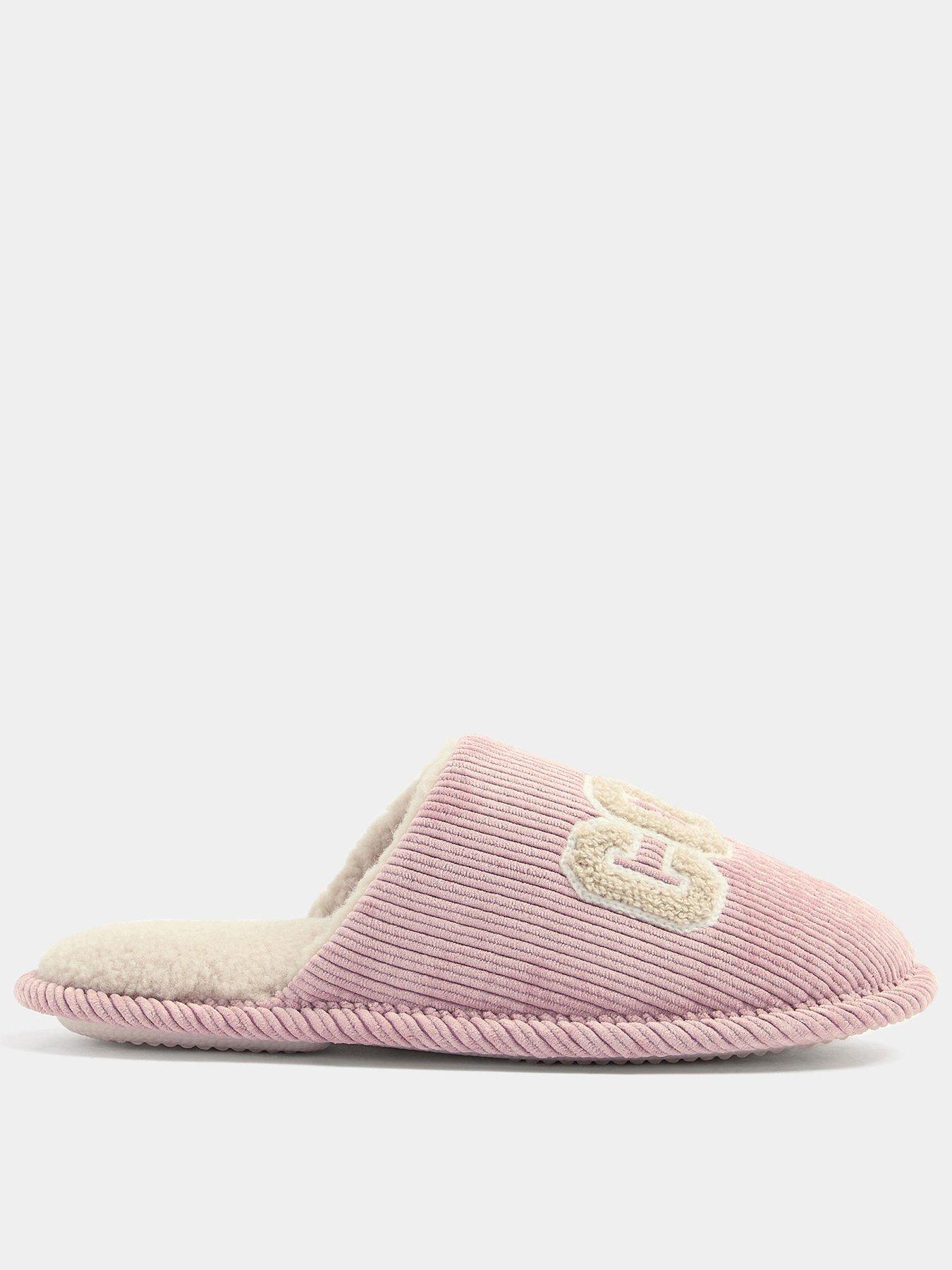 Image 1 of 4 of Yours Womens Ribbed Borg-Lined Slogan Slippers - Pink