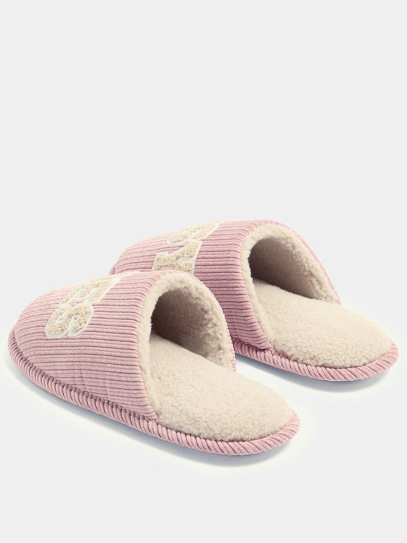 Image 3 of 4 of Yours Womens Ribbed Borg-Lined Slogan Slippers - Pink