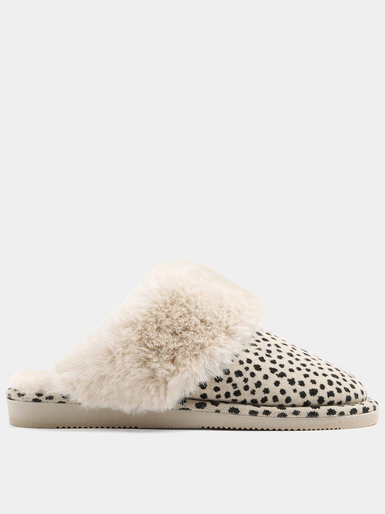 Image 1 of 4 of Yours Womens Faux Fur Trim Animal Print Slip-On Mule Slippers - Brown