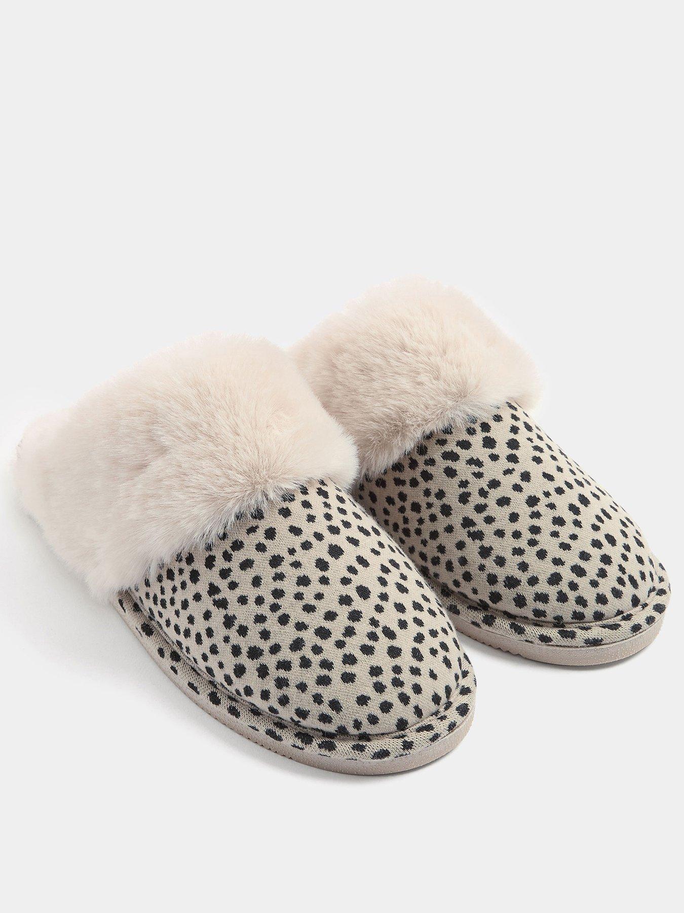 Image 2 of 4 of Yours Womens Faux Fur Trim Animal Print Slip-On Mule Slippers - Brown