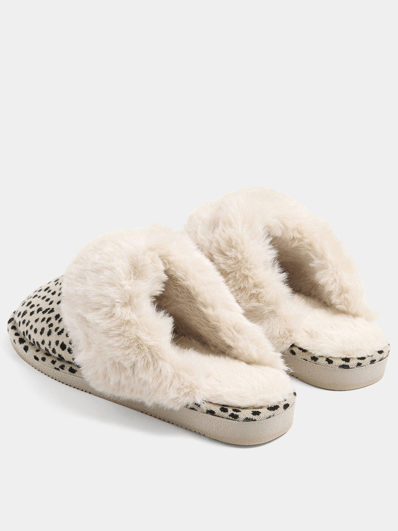 Image 3 of 4 of Yours Womens Faux Fur Trim Animal Print Slip-On Mule Slippers - Brown