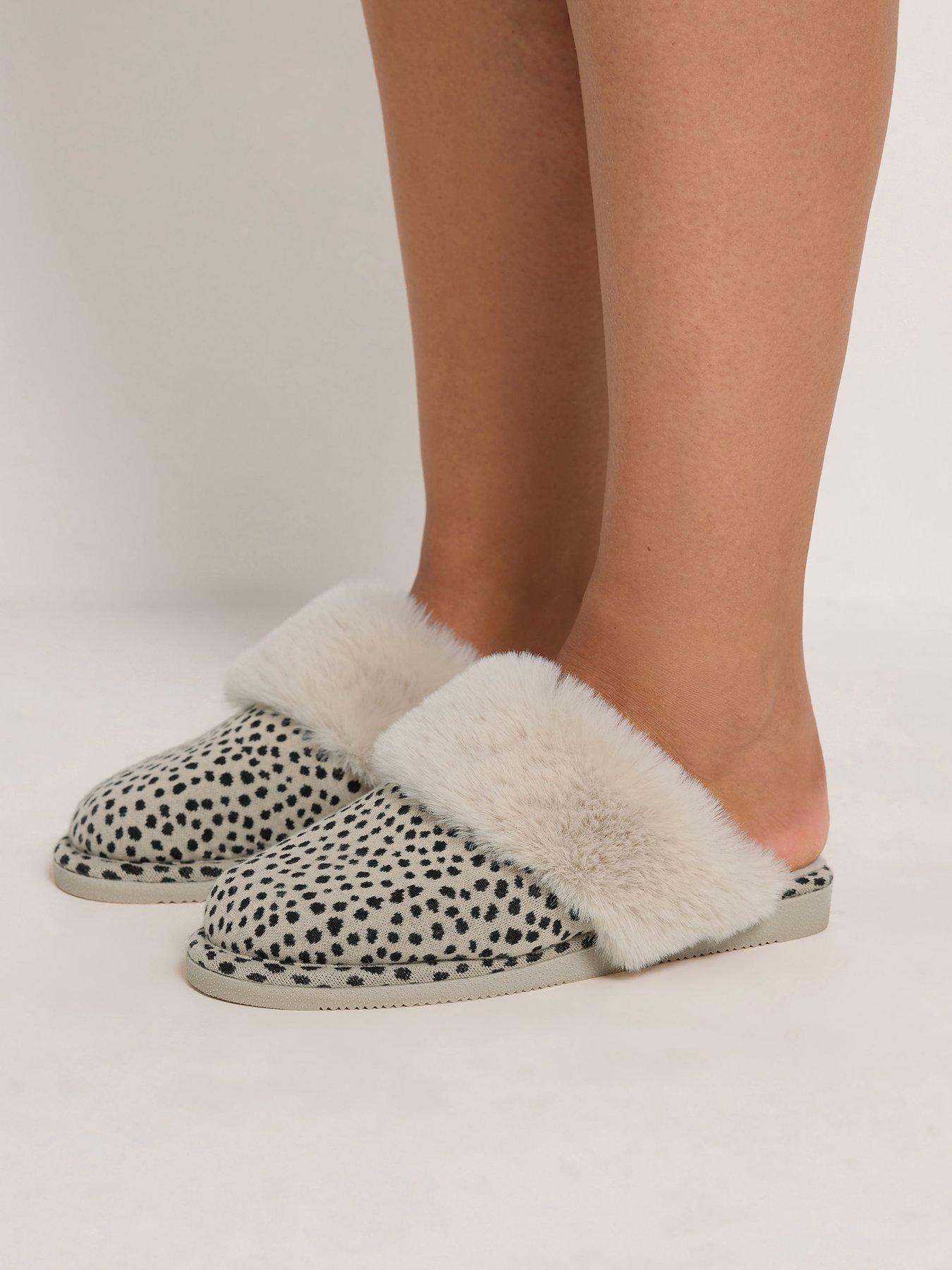 Image 4 of 4 of Yours Womens Faux Fur Trim Animal Print Slip-On Mule Slippers - Brown