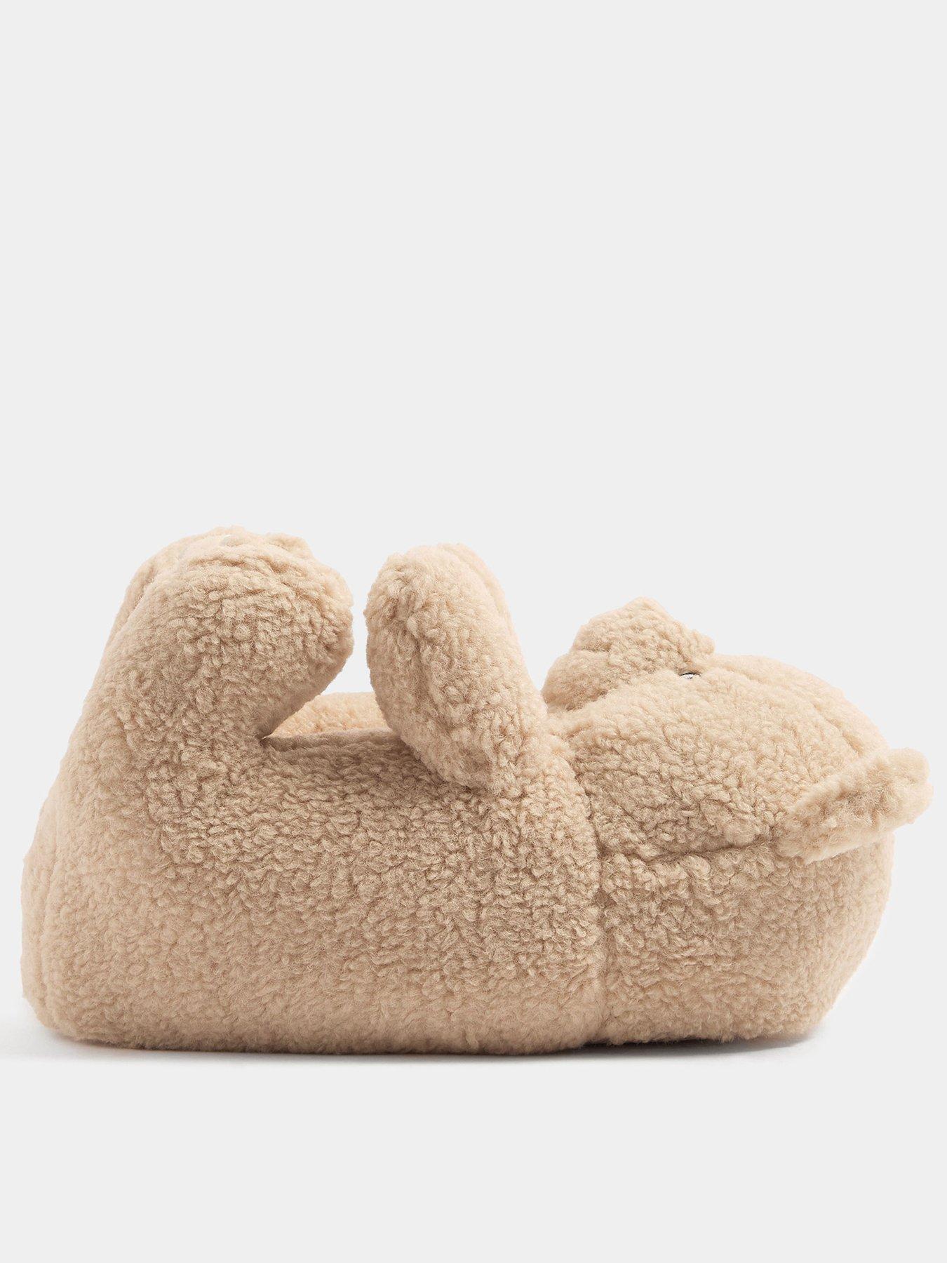 Image 1 of 4 of Yours Womens Teddy Bear Slip-On Slippers - Cream