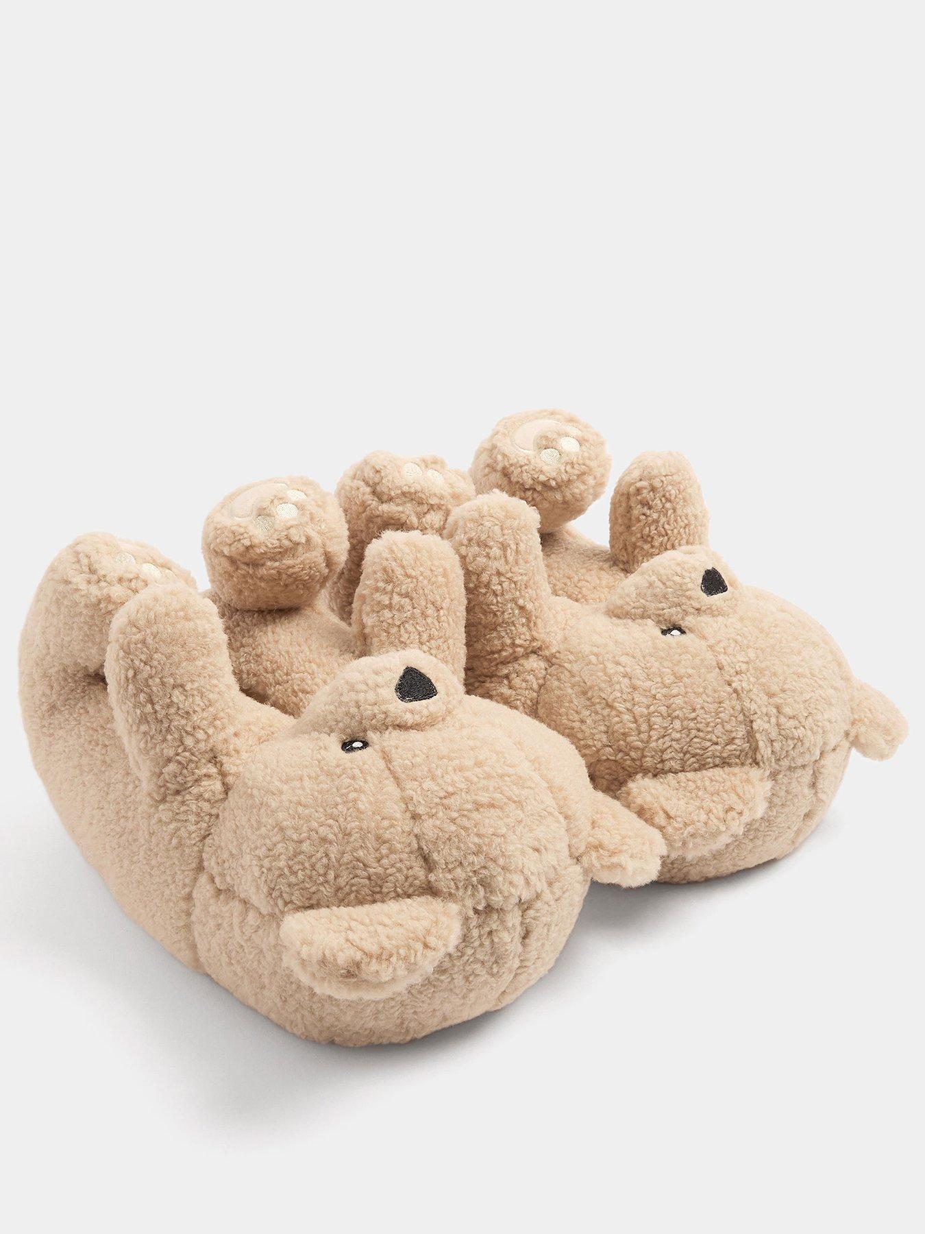 Image 2 of 4 of Yours Womens Teddy Bear Slip-On Slippers - Cream