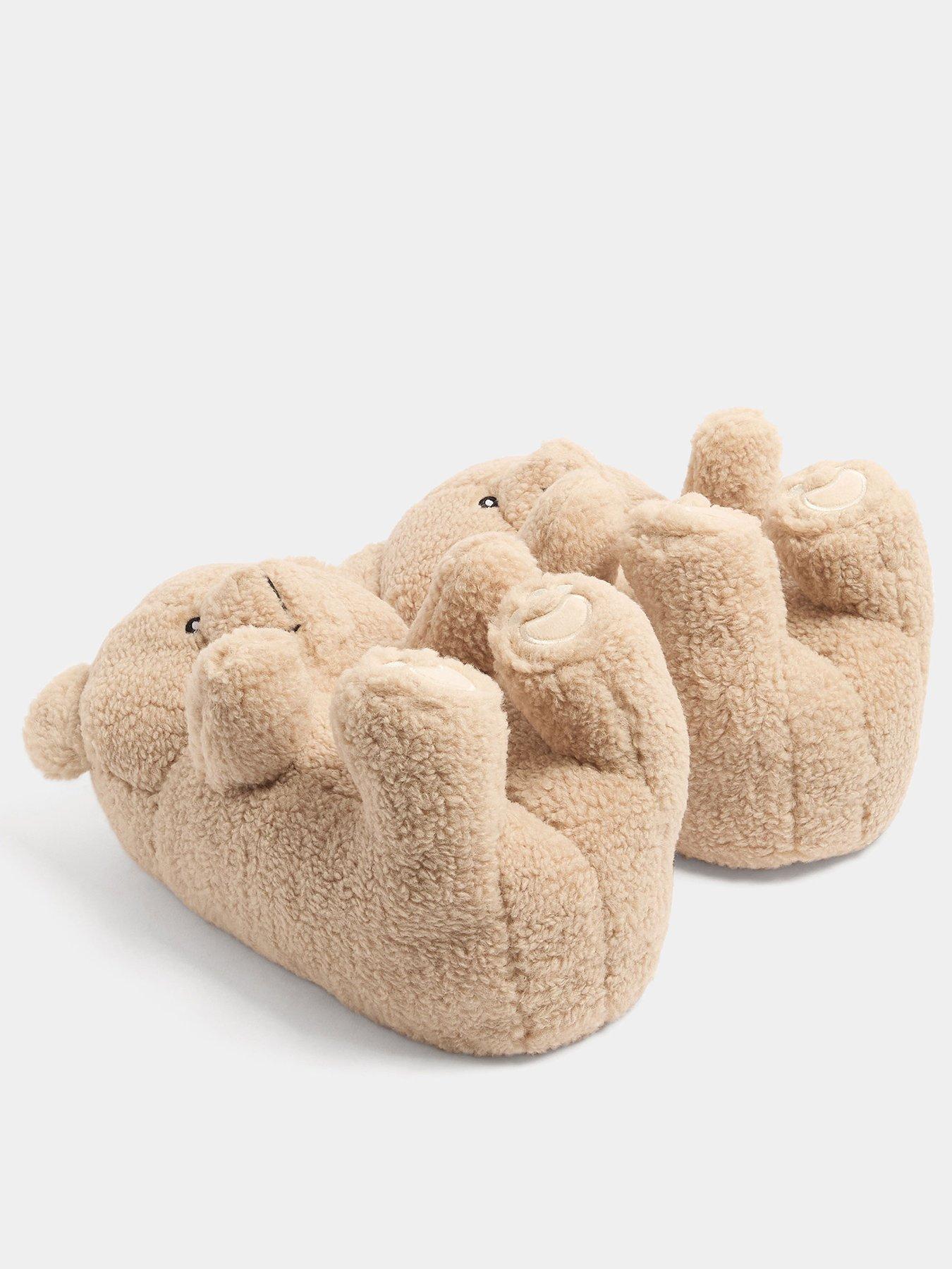 Image 3 of 4 of Yours Womens Teddy Bear Slip-On Slippers - Cream