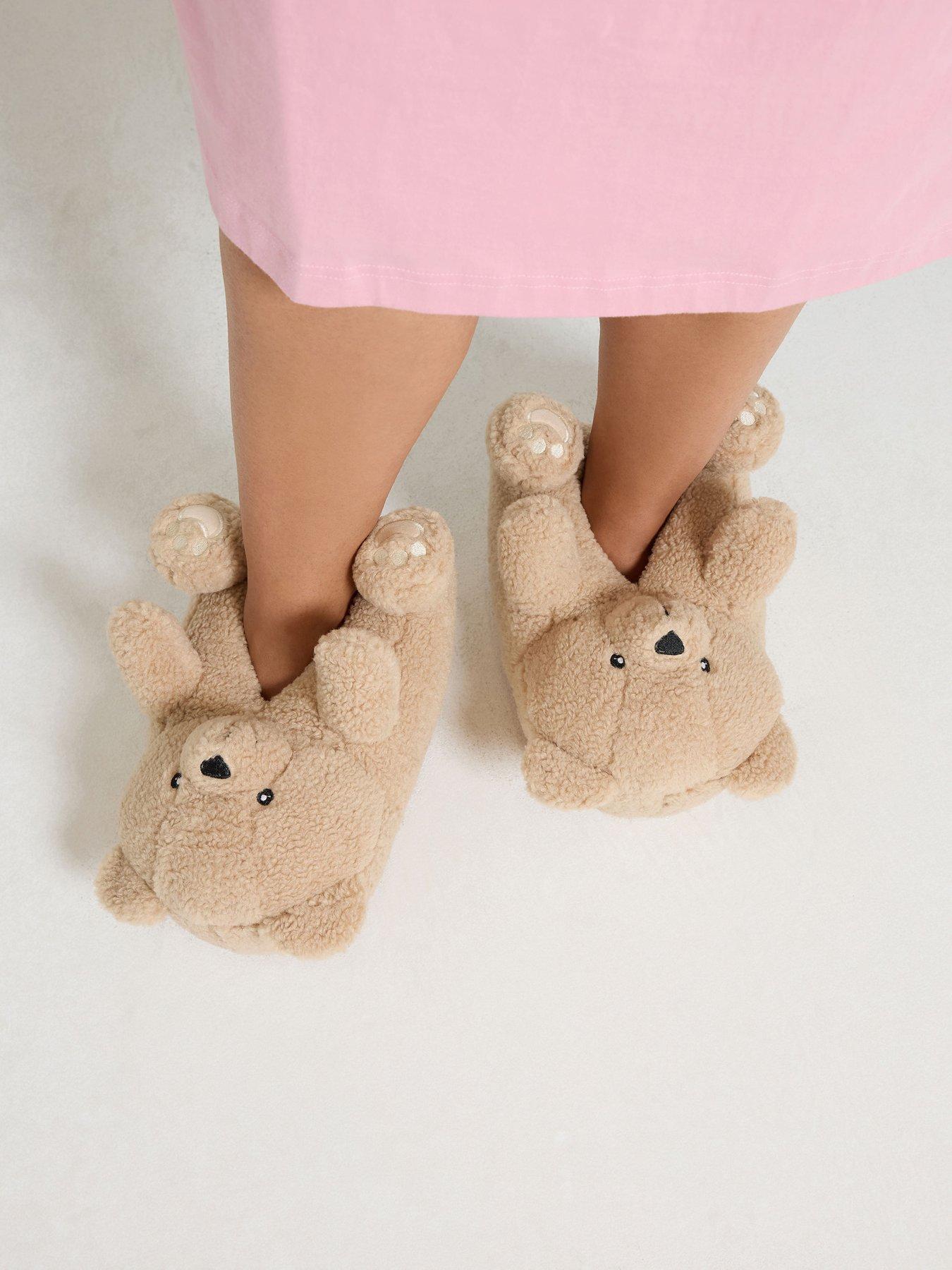 Image 4 of 4 of Yours Womens Teddy Bear Slip-On Slippers - Cream