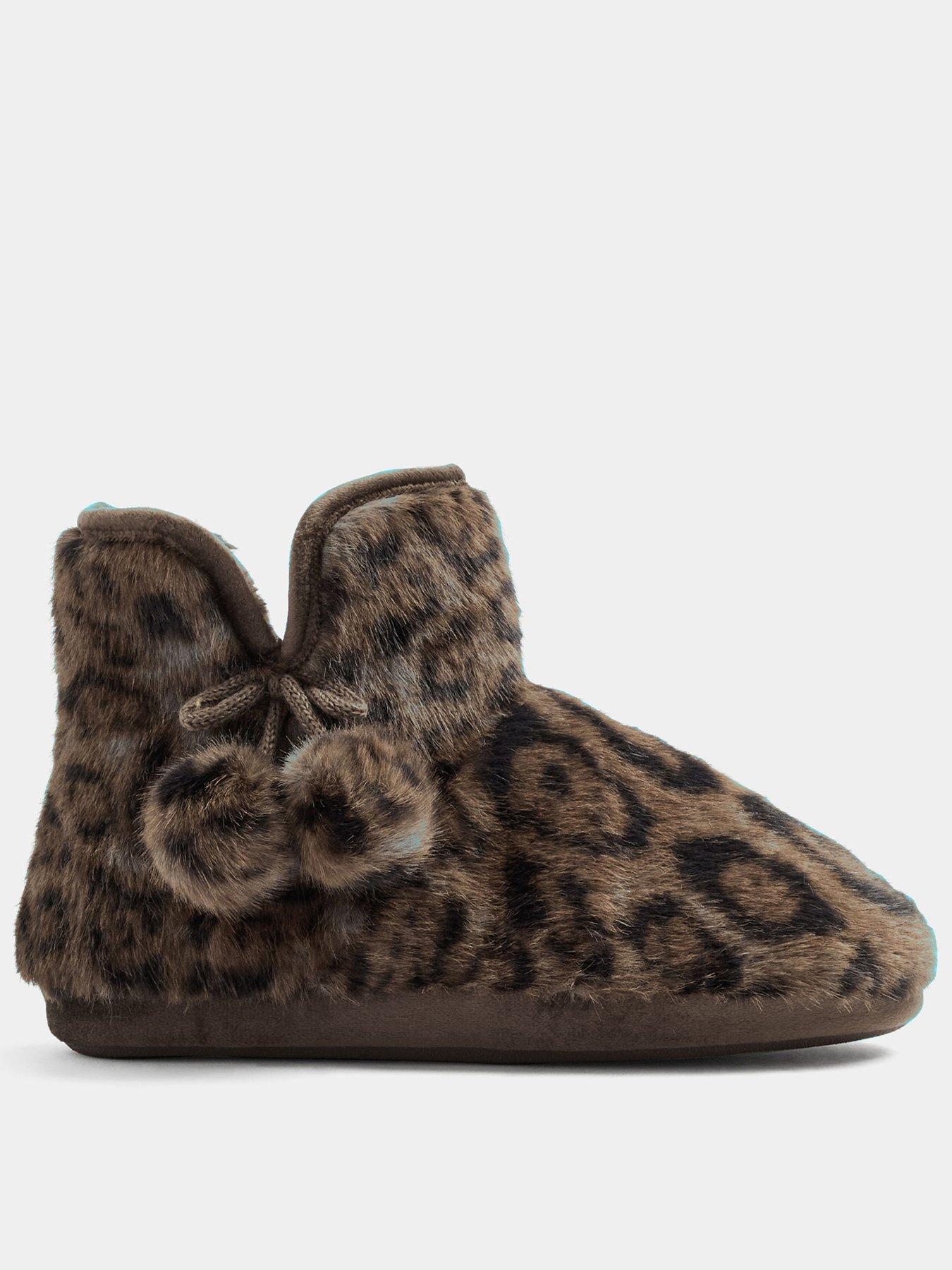 Image 1 of 4 of Yours Womens Faux Fur Pom Pom Boot Slippers - Brown