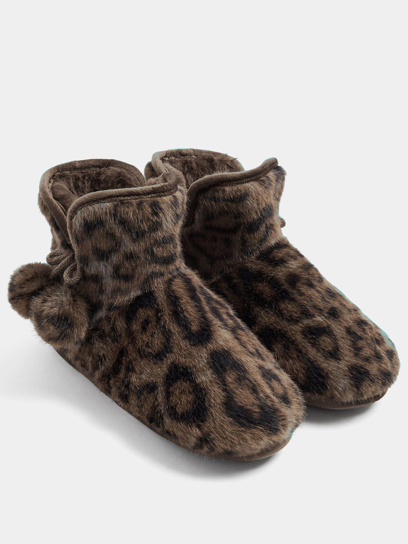 Image 2 of 4 of Yours Womens Faux Fur Pom Pom Boot Slippers - Brown