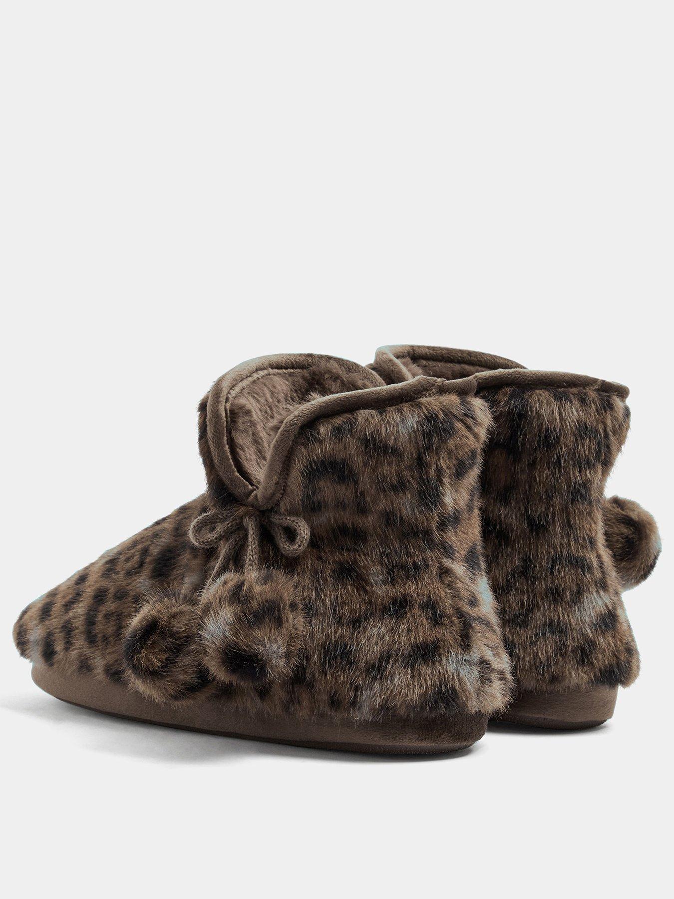 Image 3 of 4 of Yours Womens Faux Fur Pom Pom Boot Slippers - Brown