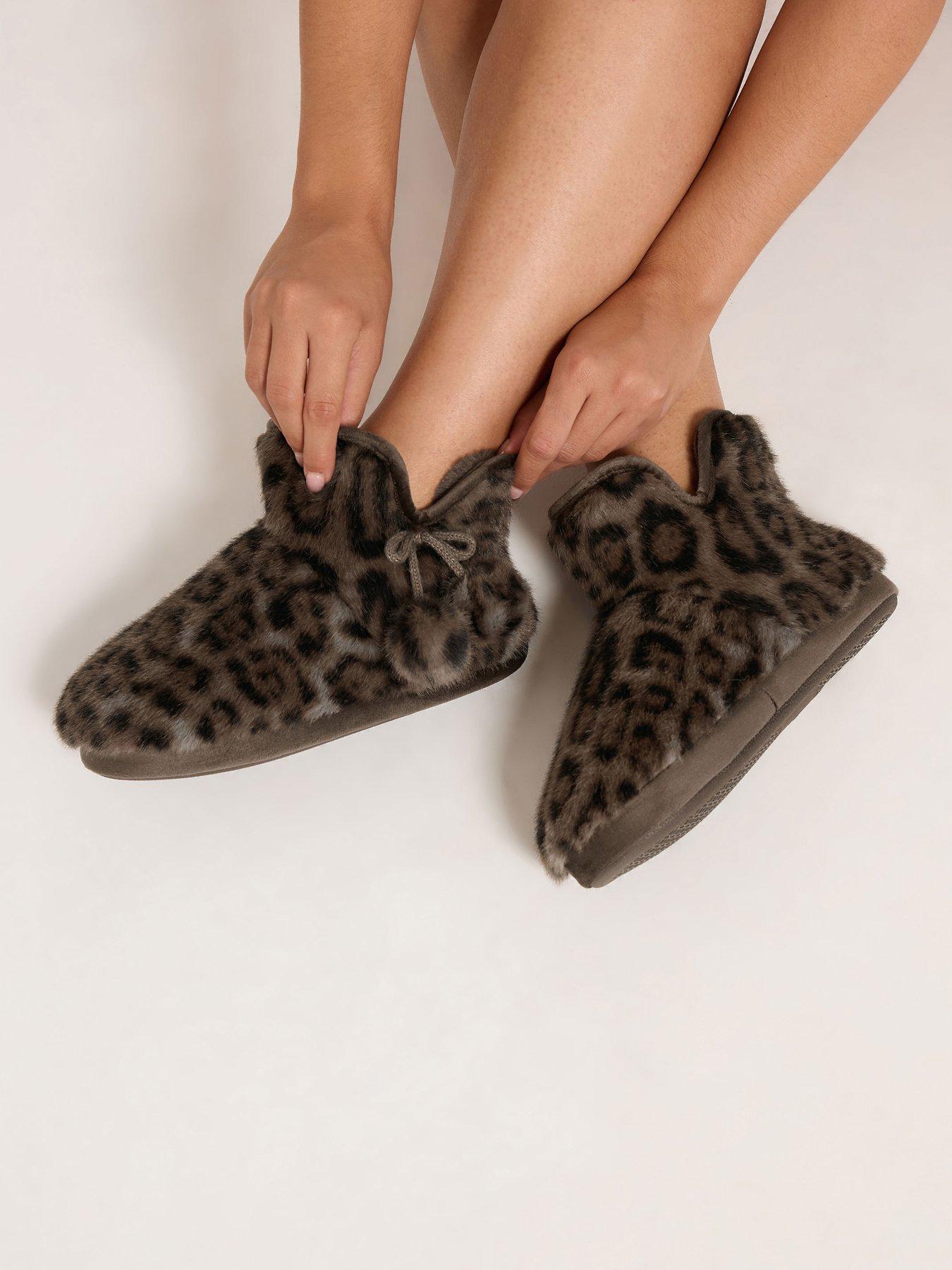 Image 4 of 4 of Yours Womens Faux Fur Pom Pom Boot Slippers - Brown