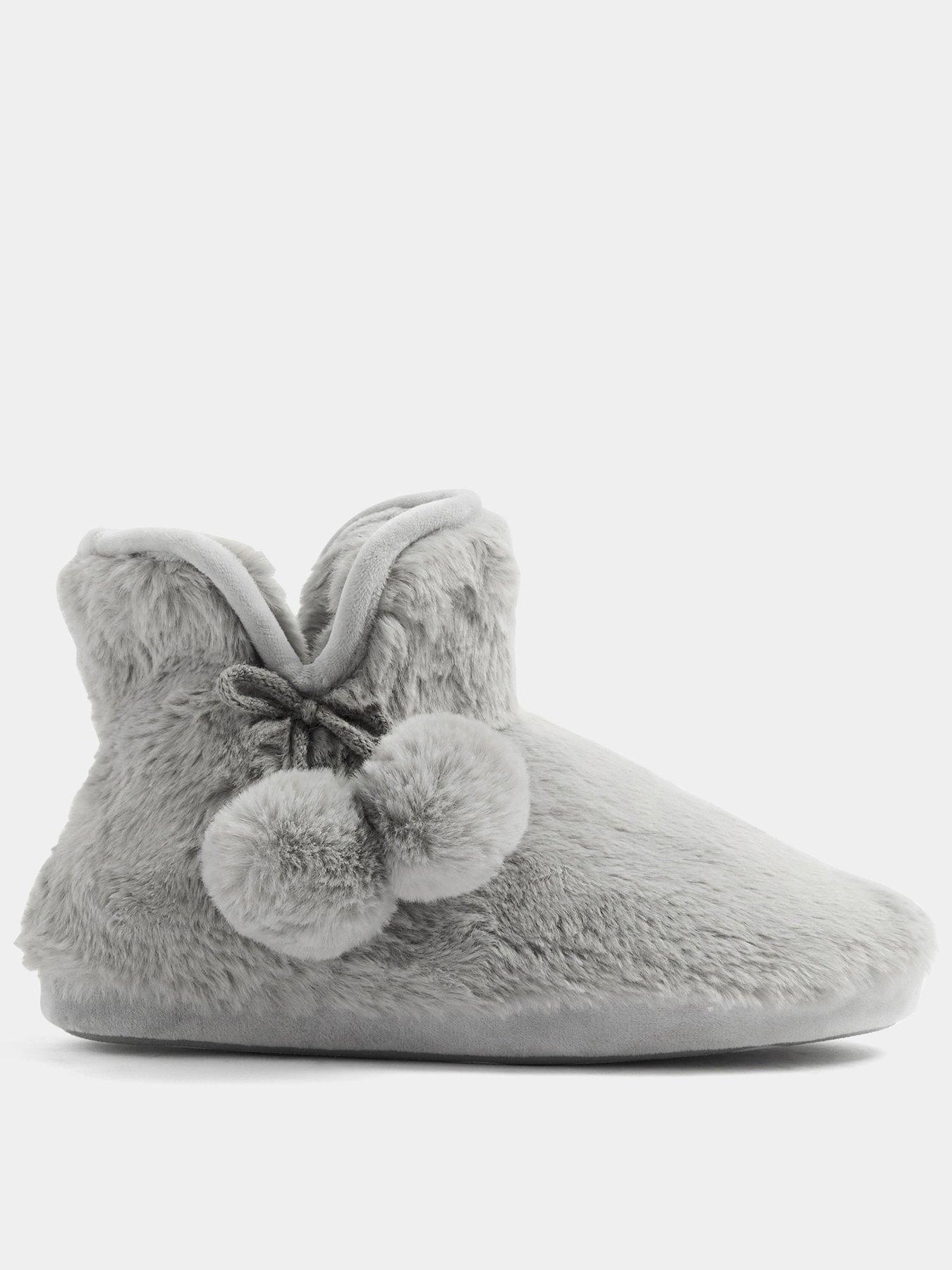 Image 1 of 4 of Yours Womens Faux Fur Pom Pom Boot Slippers - Grey