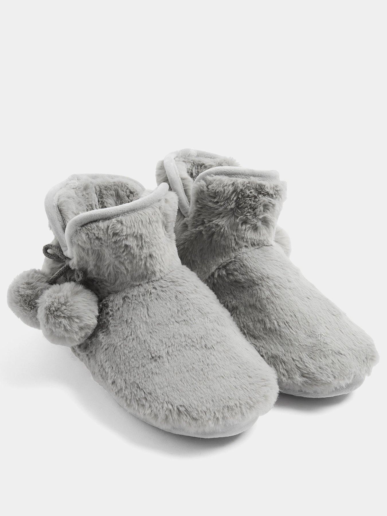 Image 2 of 4 of Yours Womens Faux Fur Pom Pom Boot Slippers - Grey