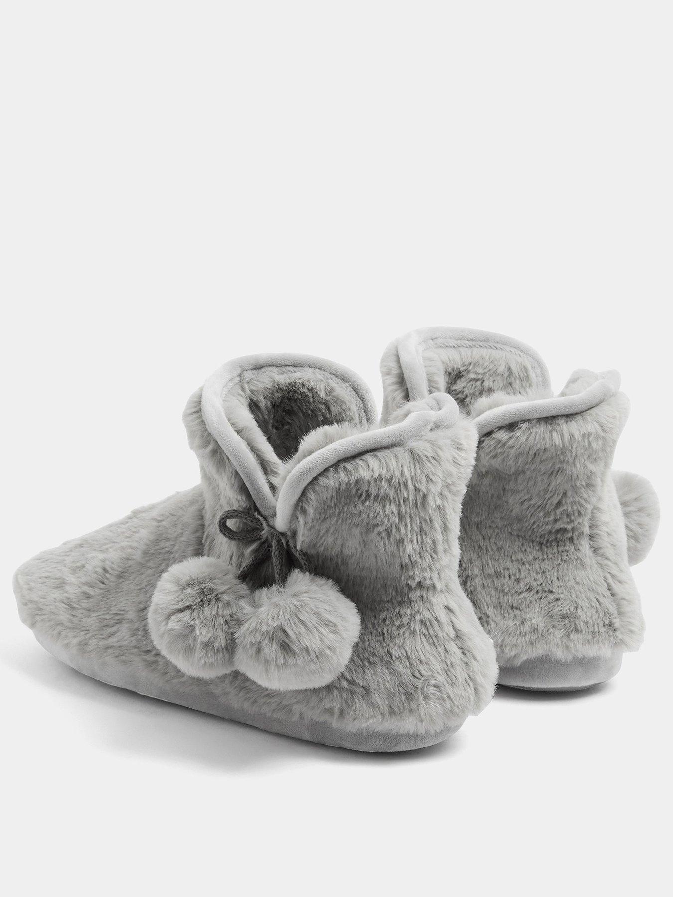 Image 3 of 4 of Yours Womens Faux Fur Pom Pom Boot Slippers - Grey