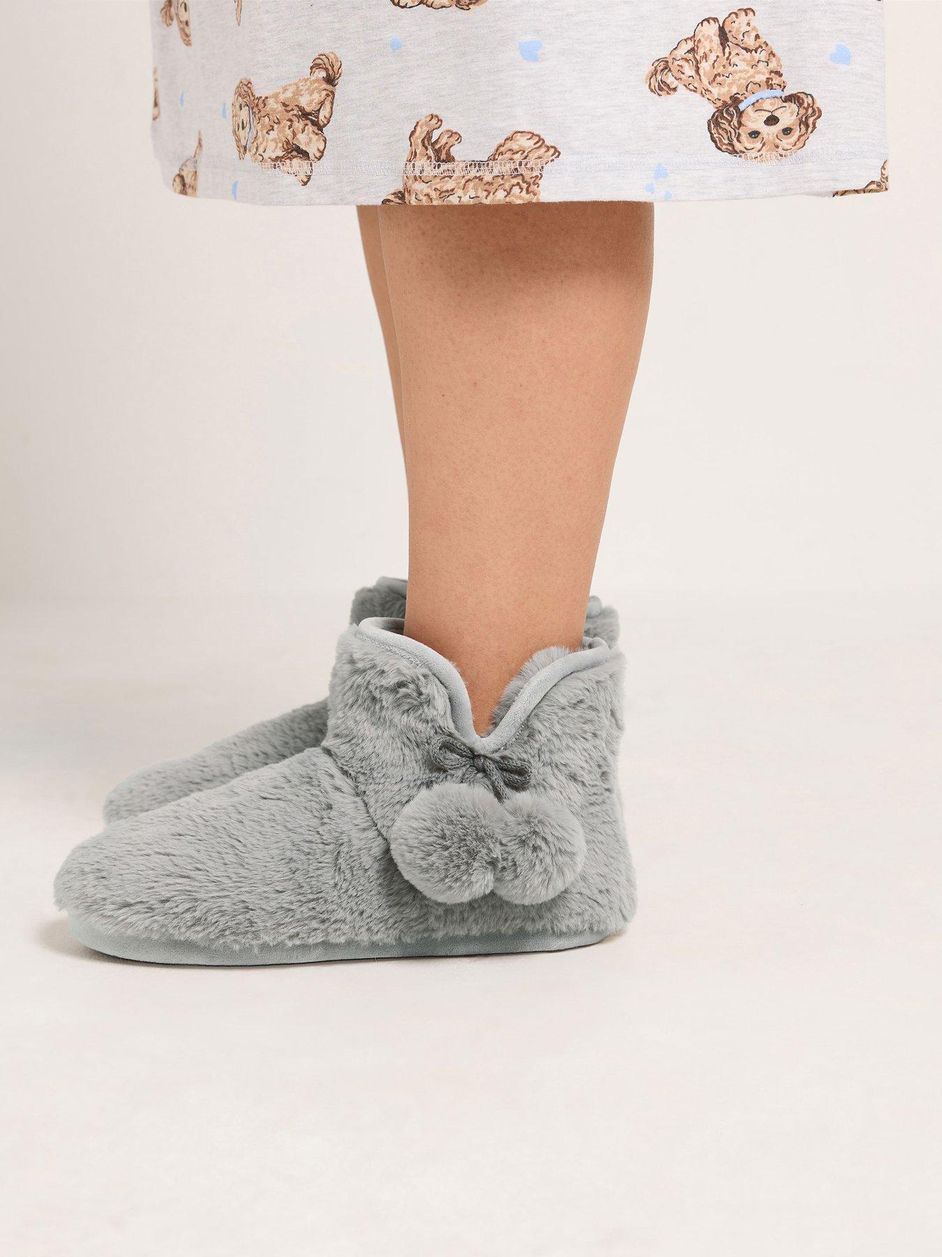 Image 4 of 4 of Yours Womens Faux Fur Pom Pom Boot Slippers - Grey