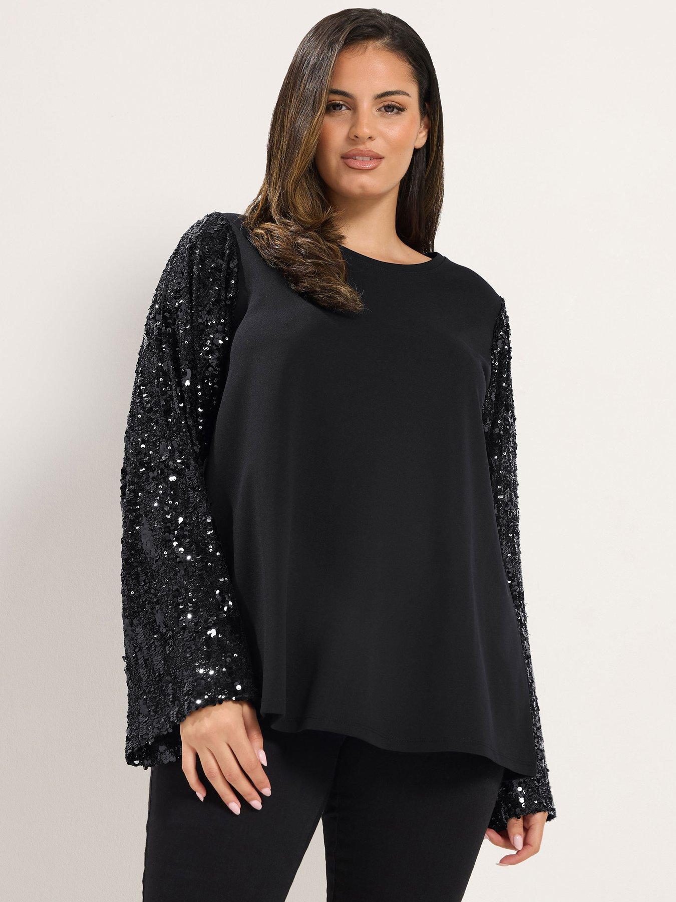 Image 1 of 4 of Yours Curve Party Sequin Sleeve Top