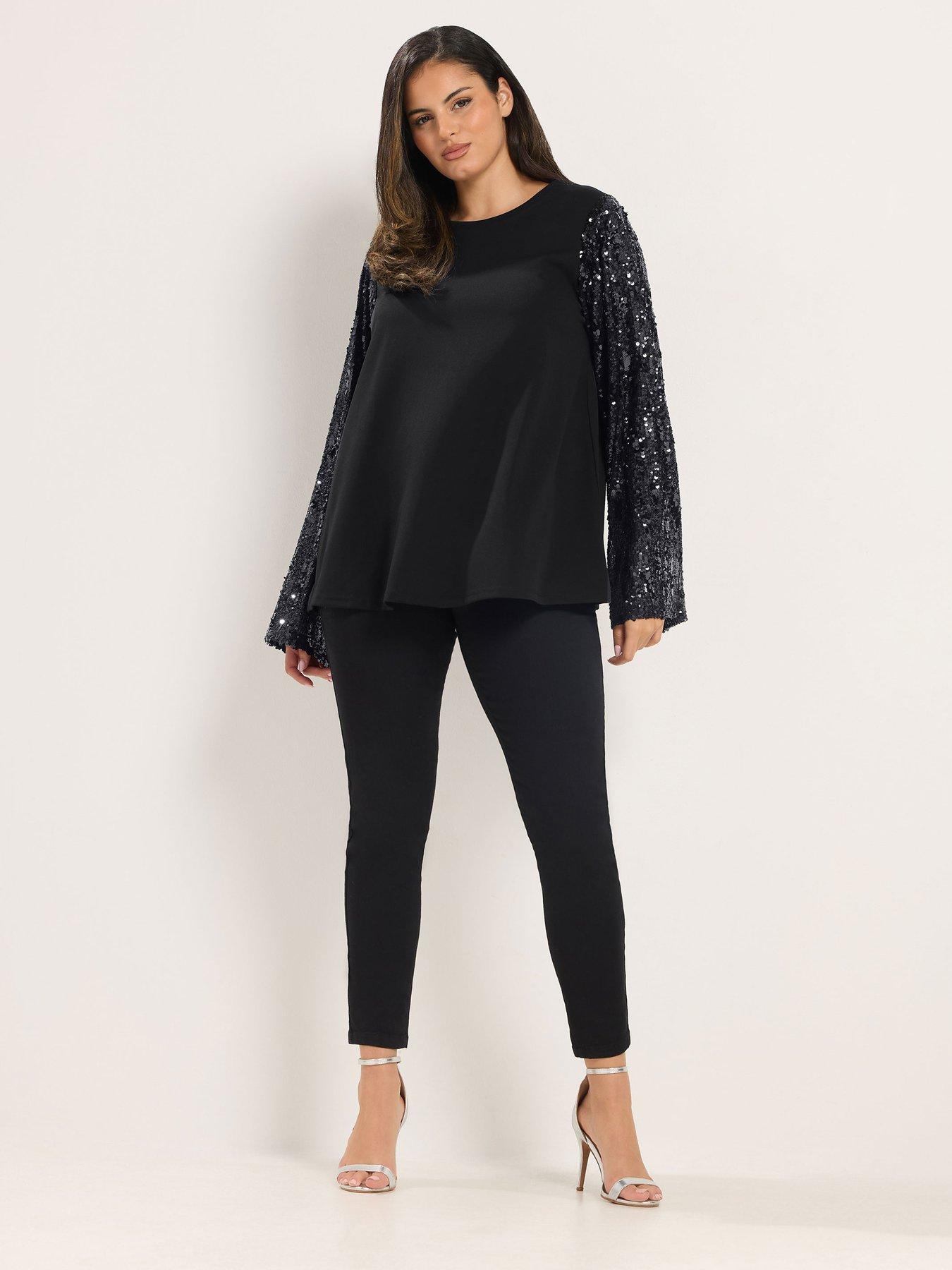 Image 3 of 4 of Yours Curve Party Sequin Sleeve Top