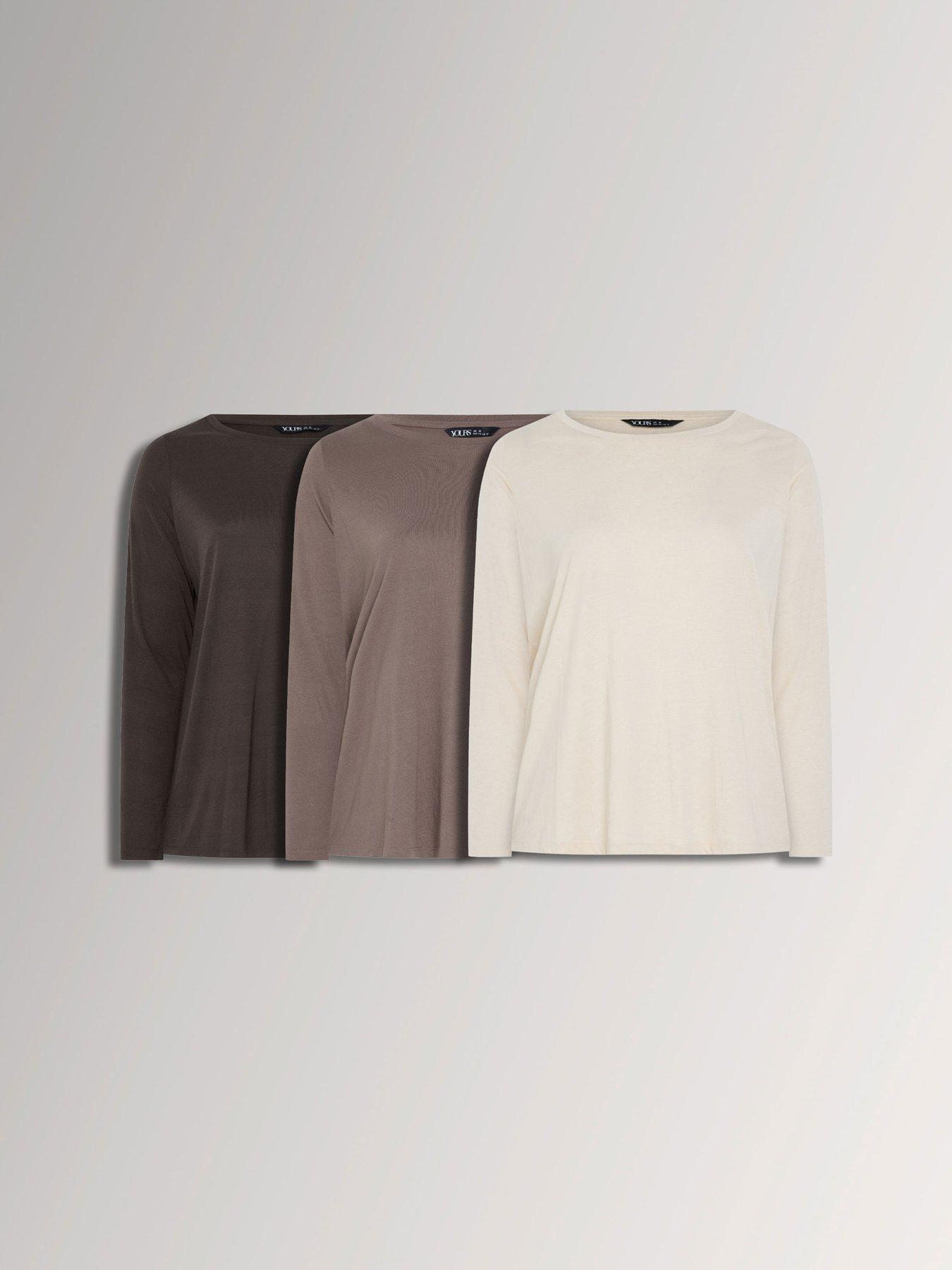 Image 1 of 4 of Yours Womens Plus Size 3 Pack Long Sleeve Crew Neck Tops - Multi