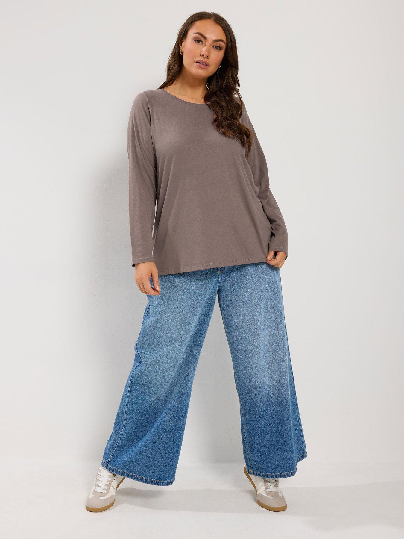 Image 3 of 4 of Yours Womens Plus Size 3 Pack Long Sleeve Crew Neck Tops - Multi