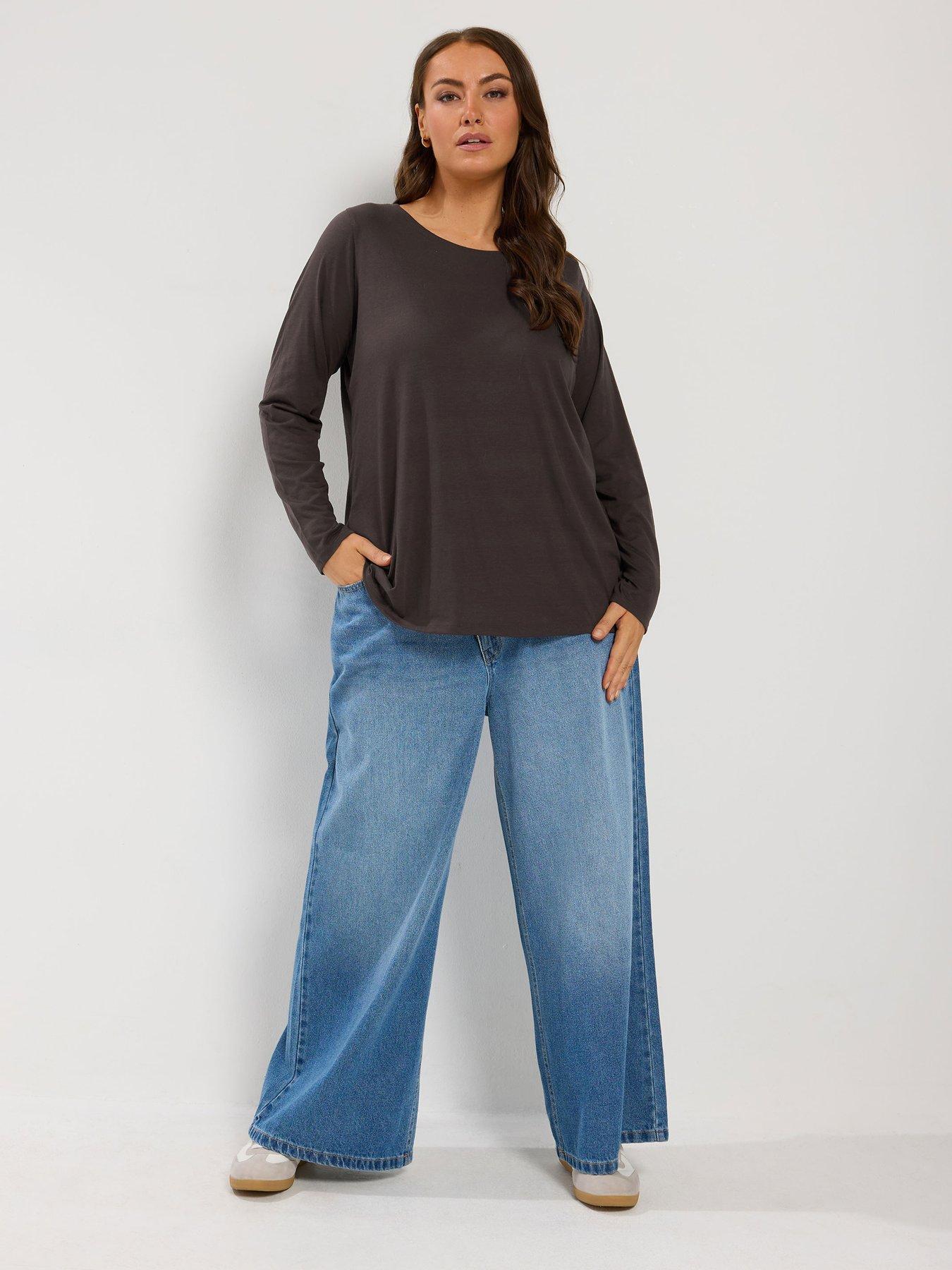 Image 4 of 4 of Yours Womens Plus Size 3 Pack Long Sleeve Crew Neck Tops - Multi