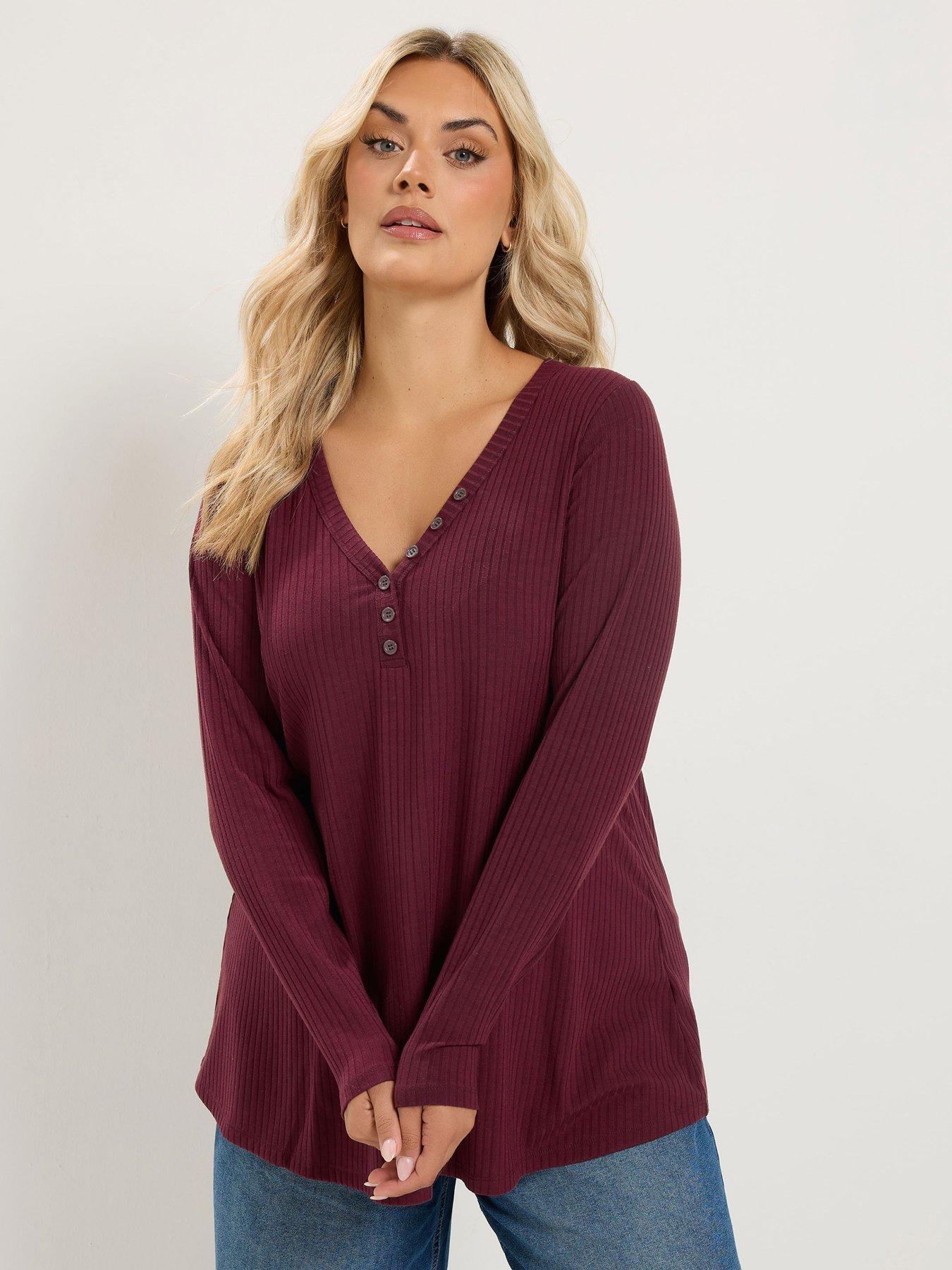 Image 1 of 4 of Yours Curve Henley Rib Swing Top