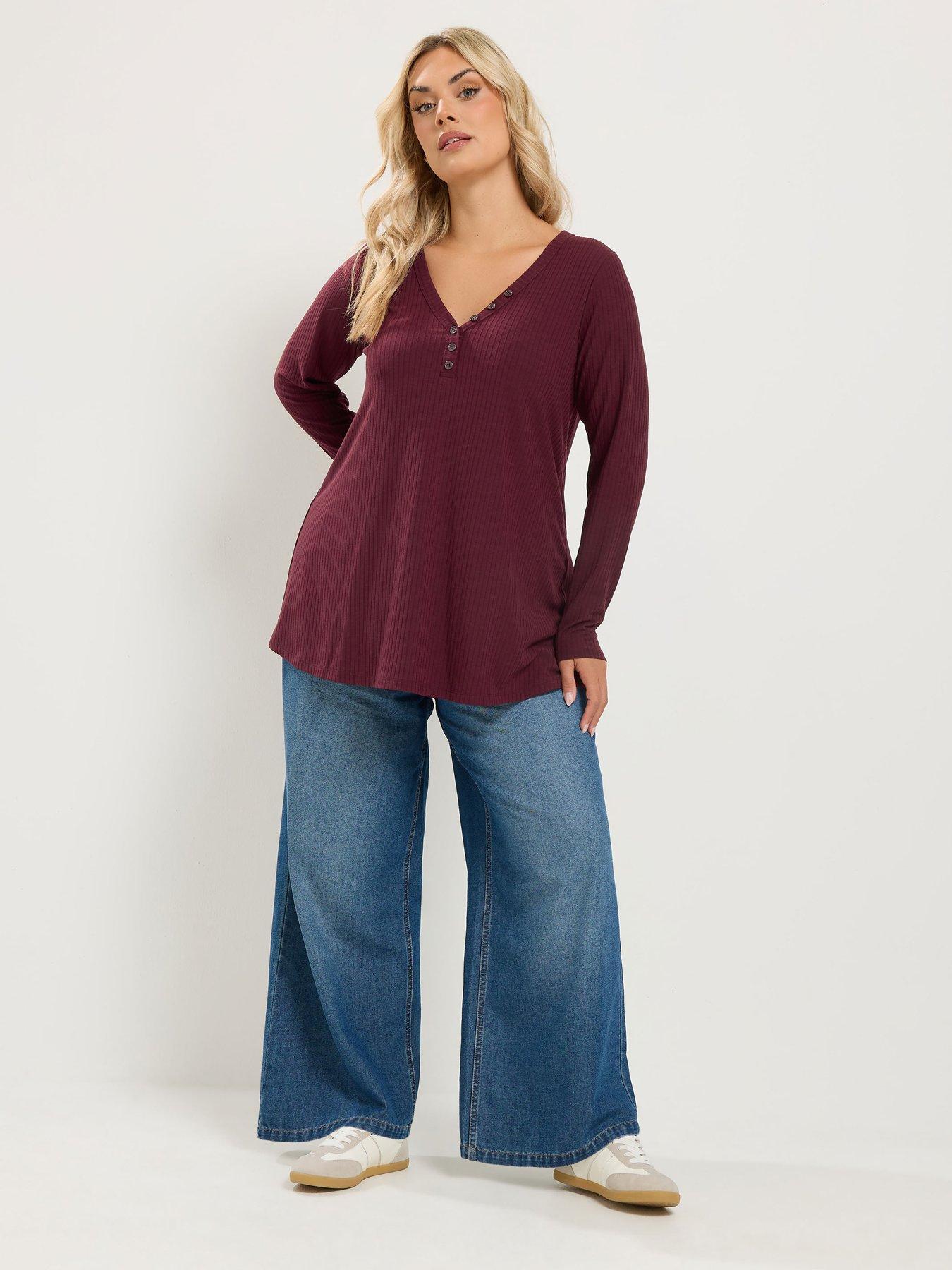 Image 3 of 4 of Yours Curve Henley Rib Swing Top