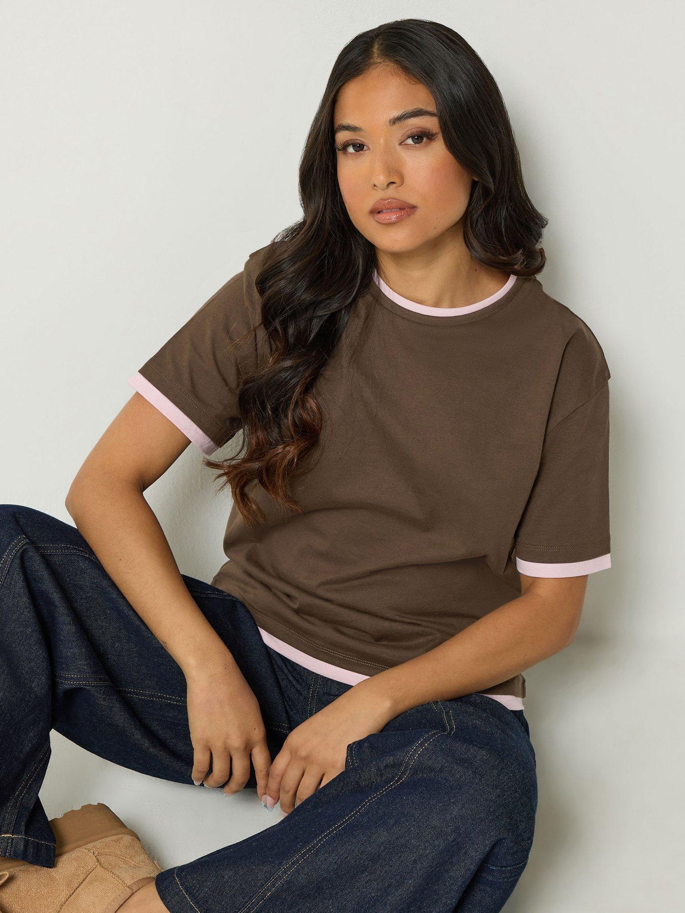 Image 1 of 4 of PixieGirl Petite Contrast Short Sleeve T-shirt