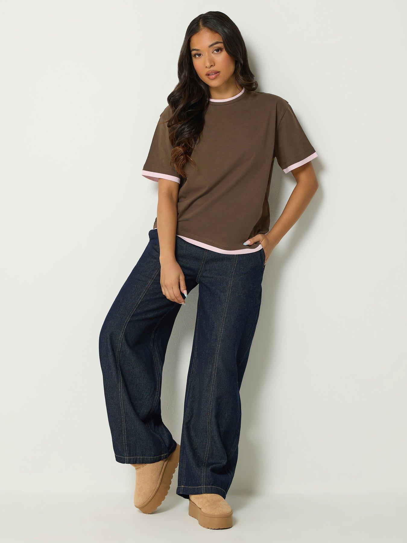 Image 3 of 4 of PixieGirl Petite Contrast Short Sleeve T-shirt