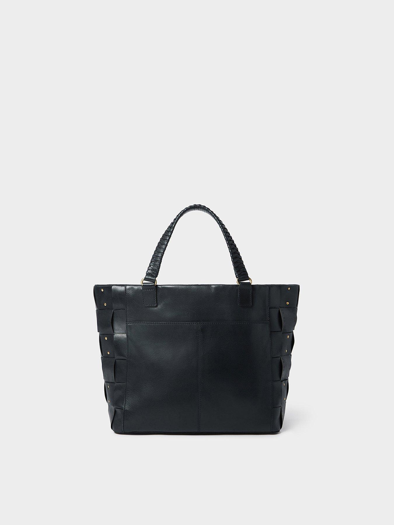 Image 2 of 4 of Osprey London Womens Audacia Woven Stud Leather Tote Bag - Black