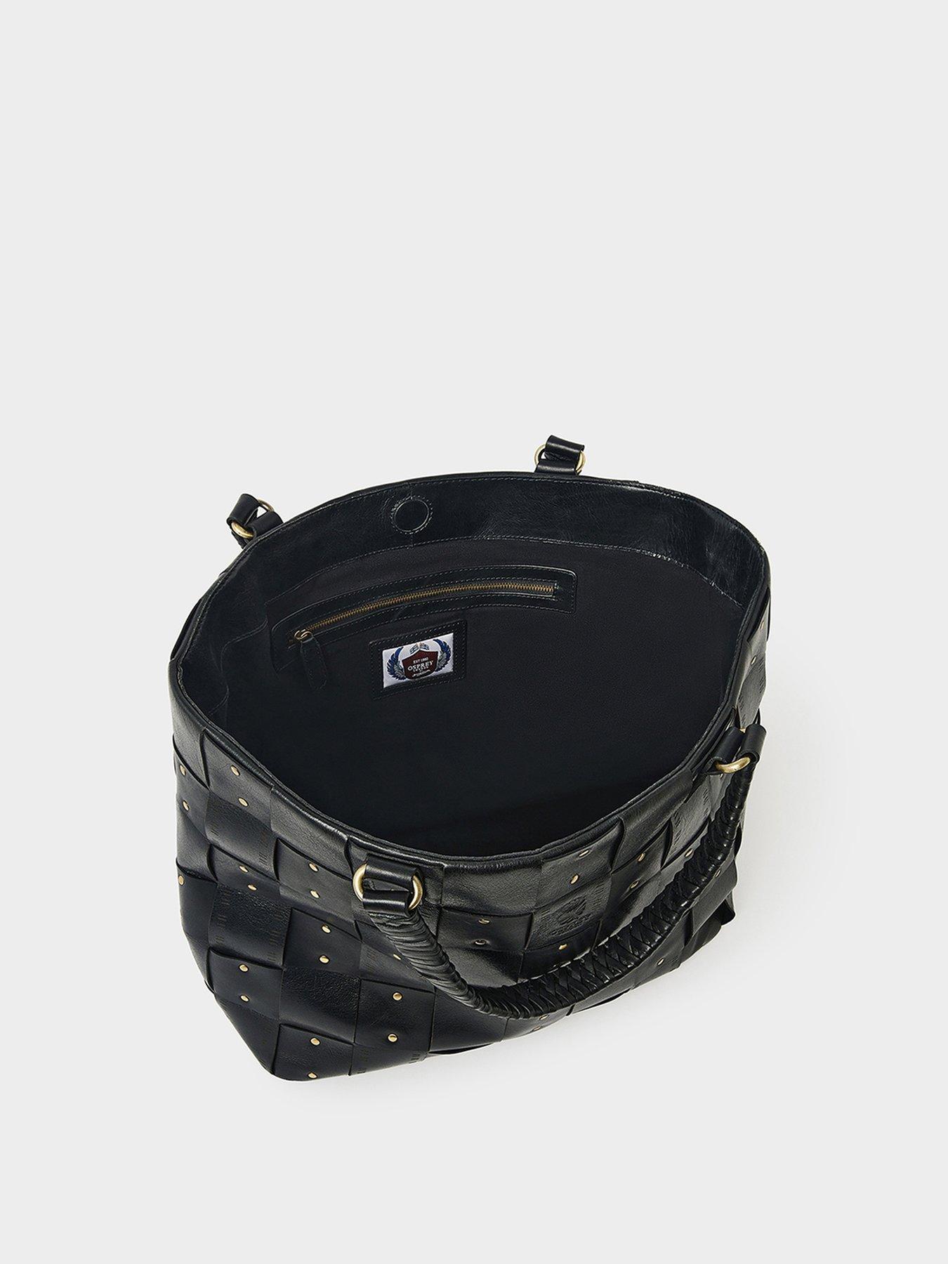 Image 4 of 4 of Osprey London Womens Audacia Woven Stud Leather Tote Bag - Black
