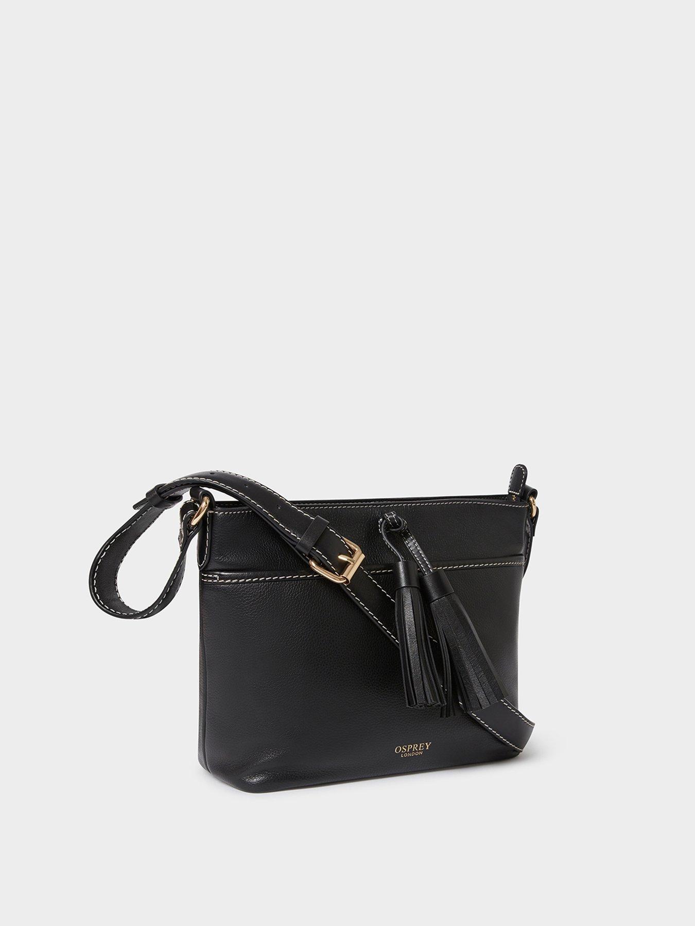 Image 2 of 5 of Osprey London Womens Savanna Leather Tassel Crossbody Bag - Black