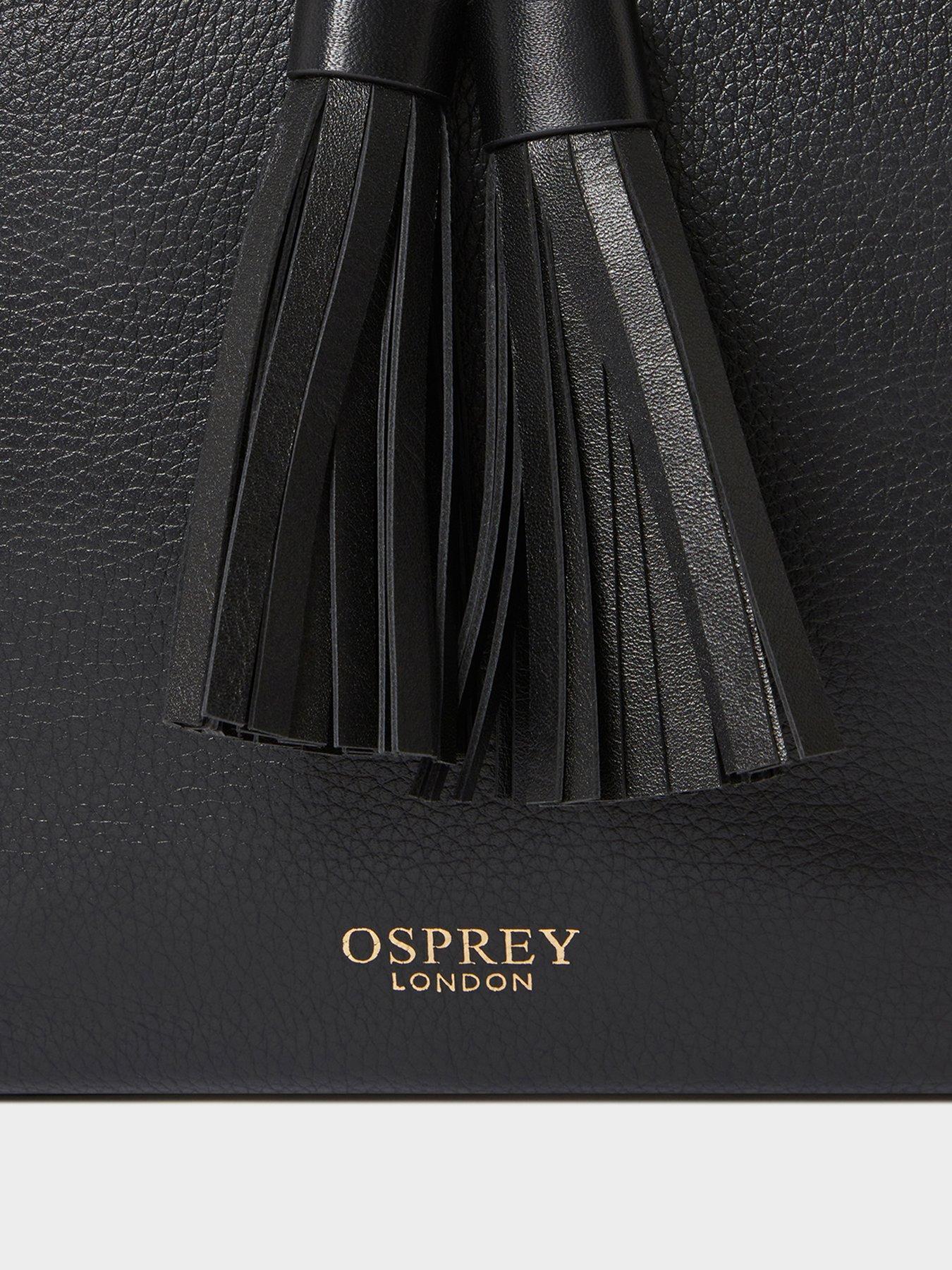 Image 4 of 5 of Osprey London Womens Savanna Leather Tassel Crossbody Bag - Black