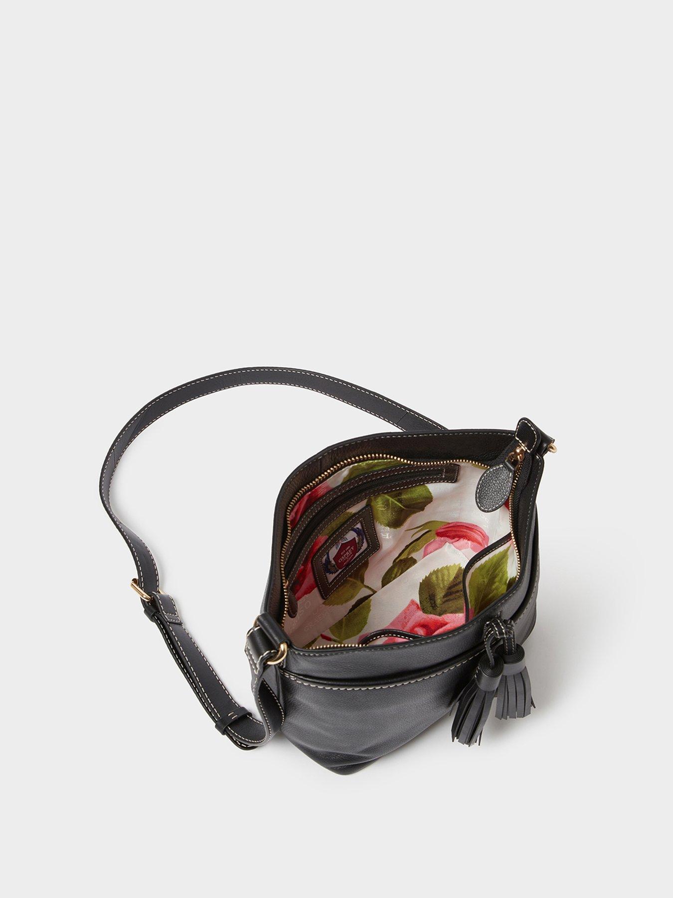 Image 5 of 5 of Osprey London Womens Savanna Leather Tassel Crossbody Bag - Black