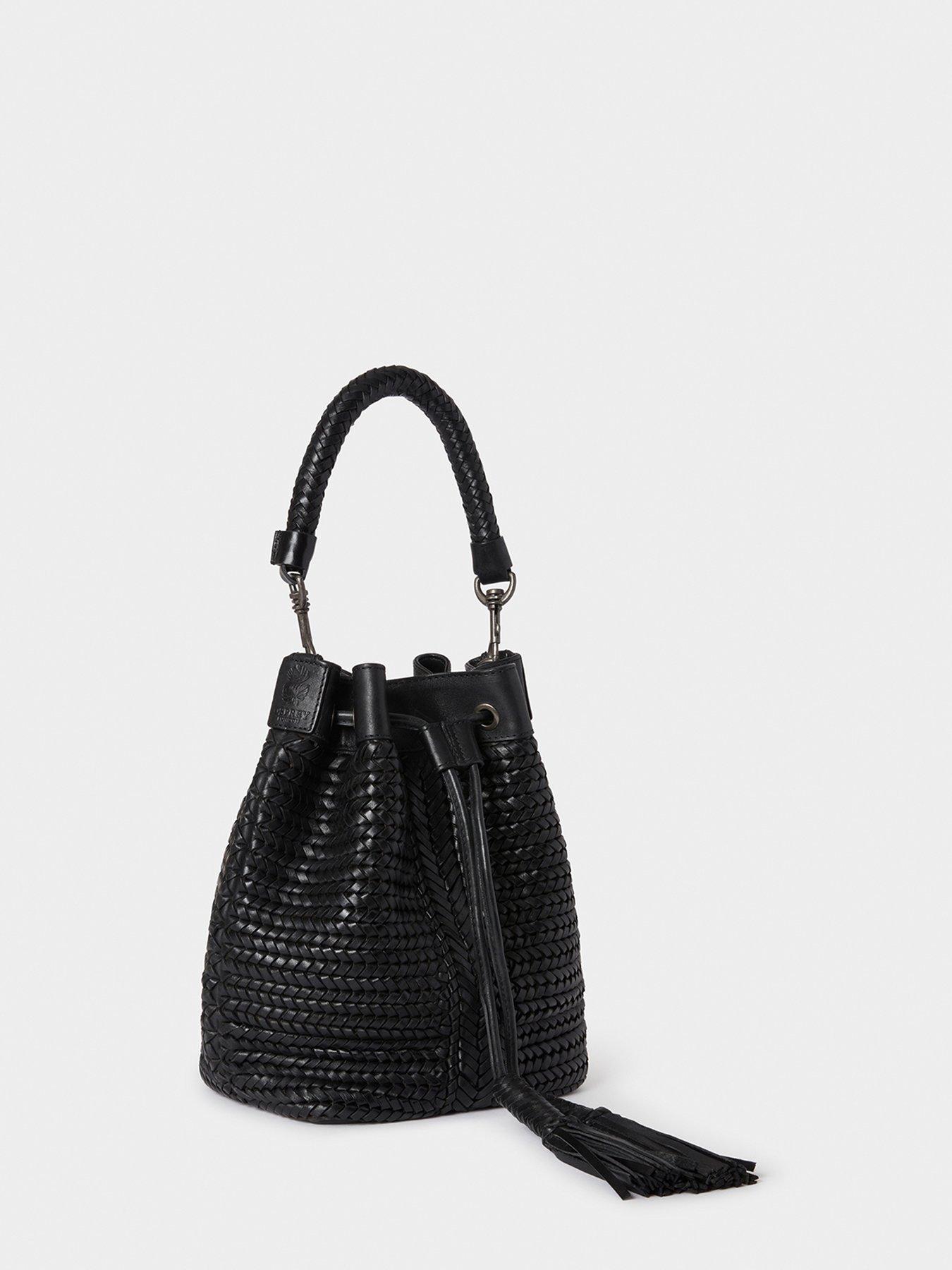 Image 2 of 6 of Osprey London Womens Lima Woven Leather Bucket Bag - Black