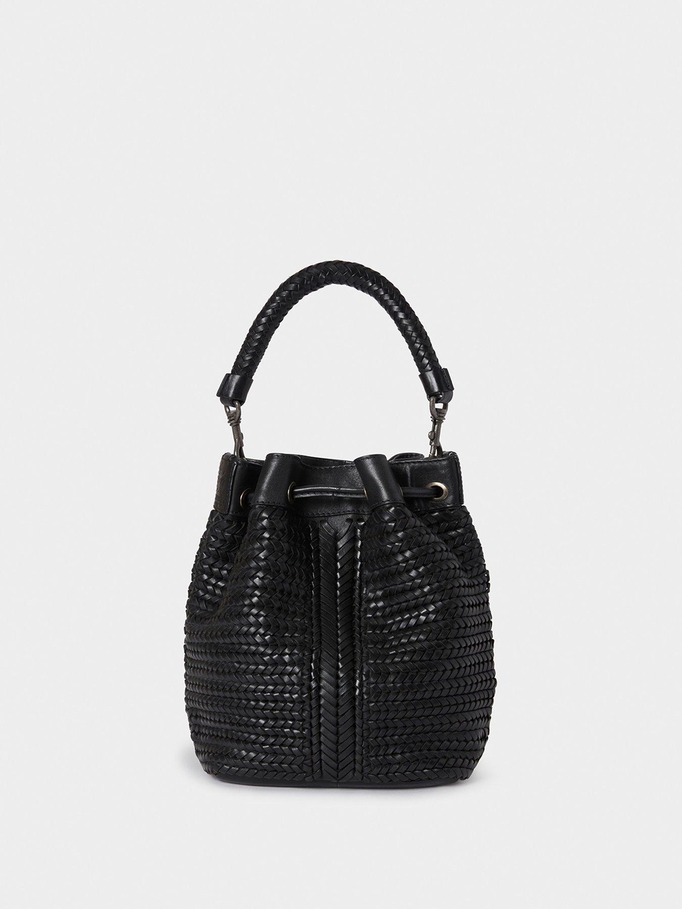 Image 3 of 6 of Osprey London Womens Lima Woven Leather Bucket Bag - Black