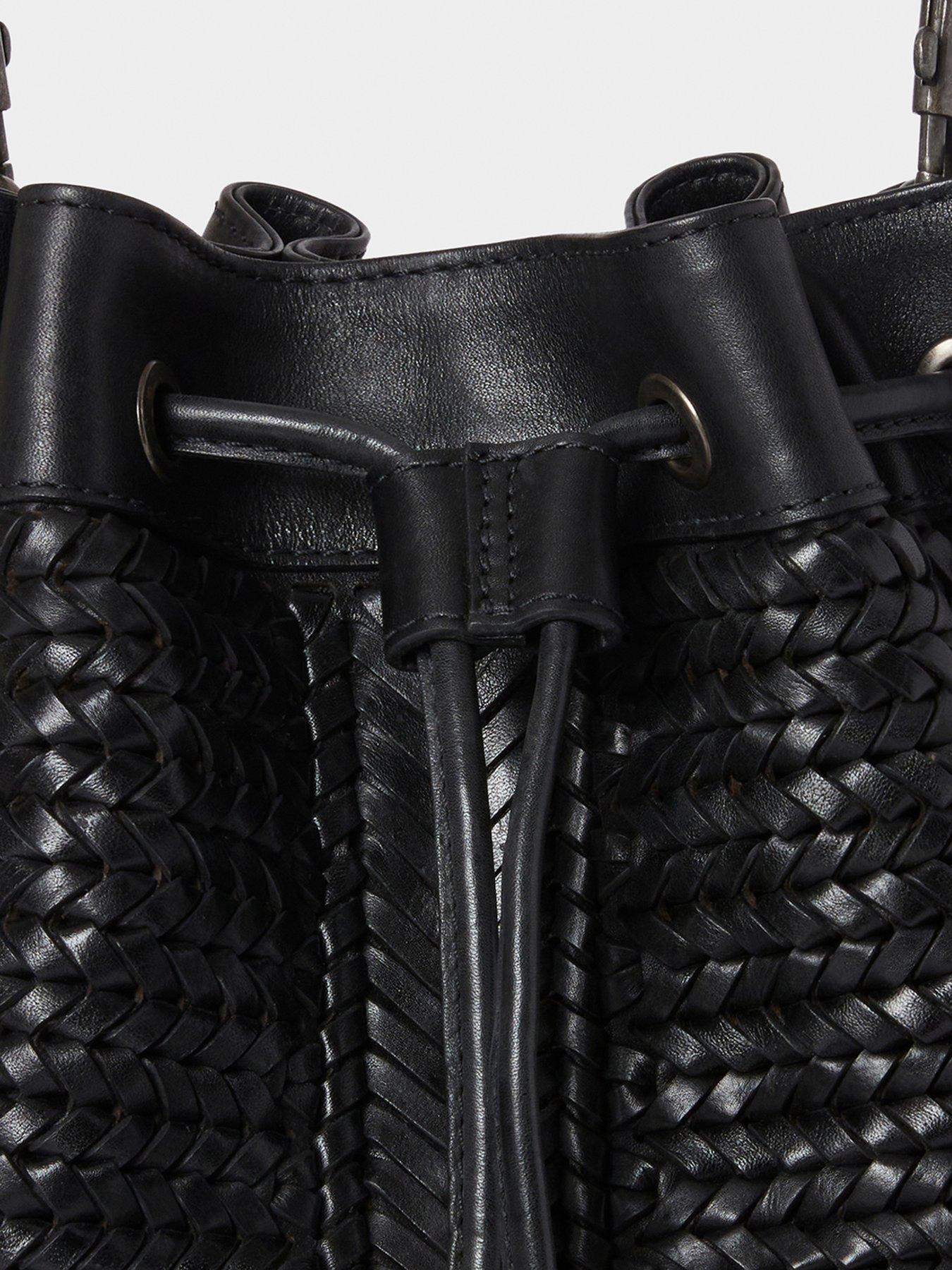 Image 4 of 6 of Osprey London Womens Lima Woven Leather Bucket Bag - Black