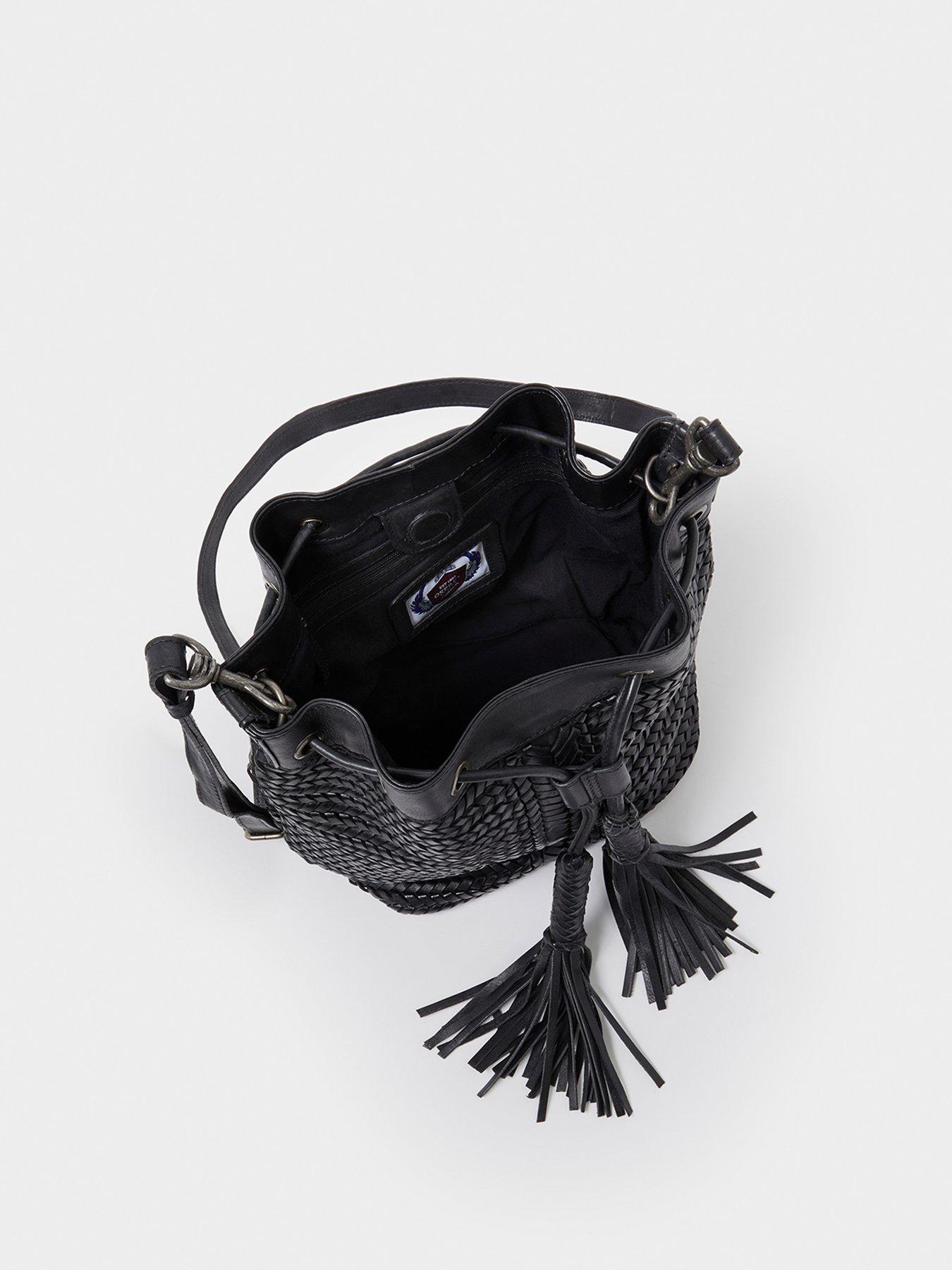 Image 5 of 6 of Osprey London Womens Lima Woven Leather Bucket Bag - Black