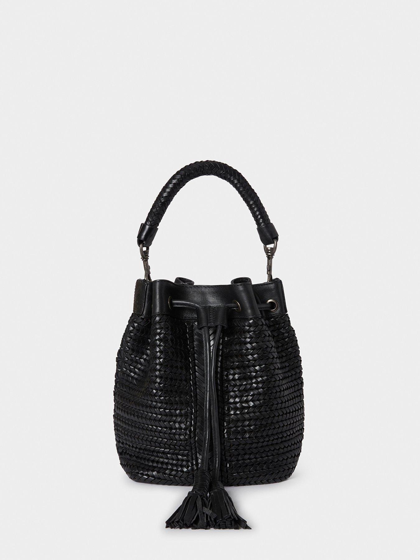 Image 6 of 6 of Osprey London Womens Lima Woven Leather Bucket Bag - Black