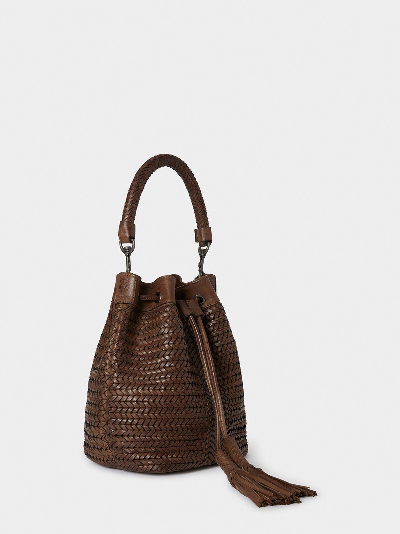 Image 2 of 6 of Osprey London Womens Lima Woven Drawstring Tassel Bucket Bag - Chestnut