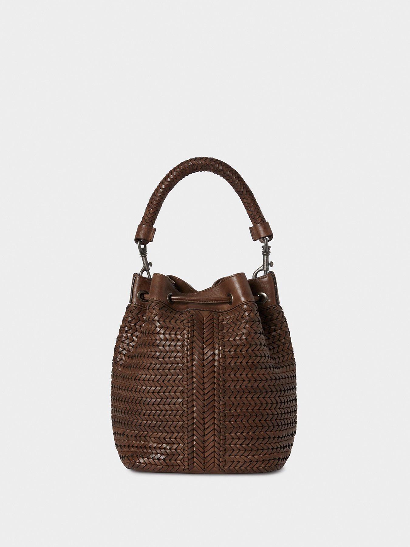 Image 3 of 6 of Osprey London Womens Lima Woven Drawstring Tassel Bucket Bag - Chestnut