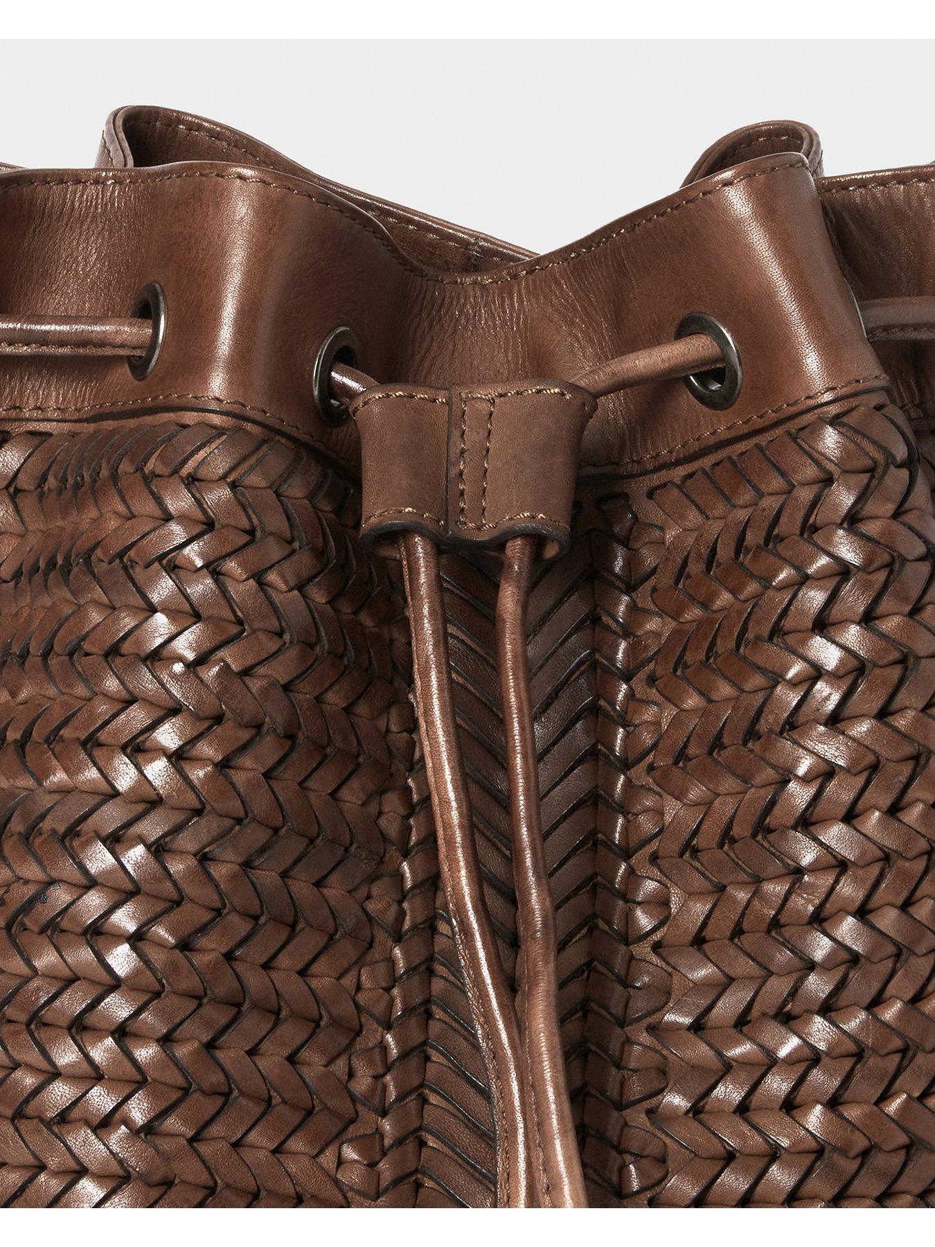 Image 4 of 6 of Osprey London Womens Lima Woven Drawstring Tassel Bucket Bag - Chestnut