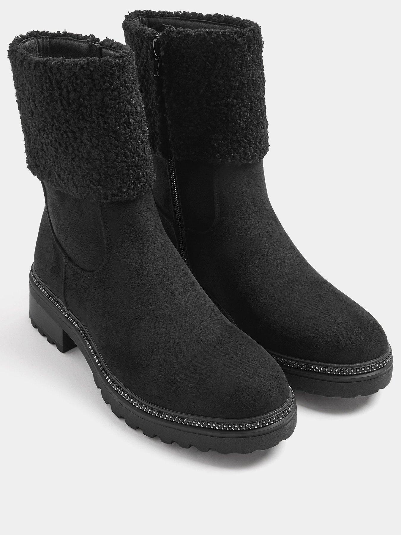 Image 2 of 4 of Yours Womens Extra Wide Fit Faux Fur Cuff Boots - Black
