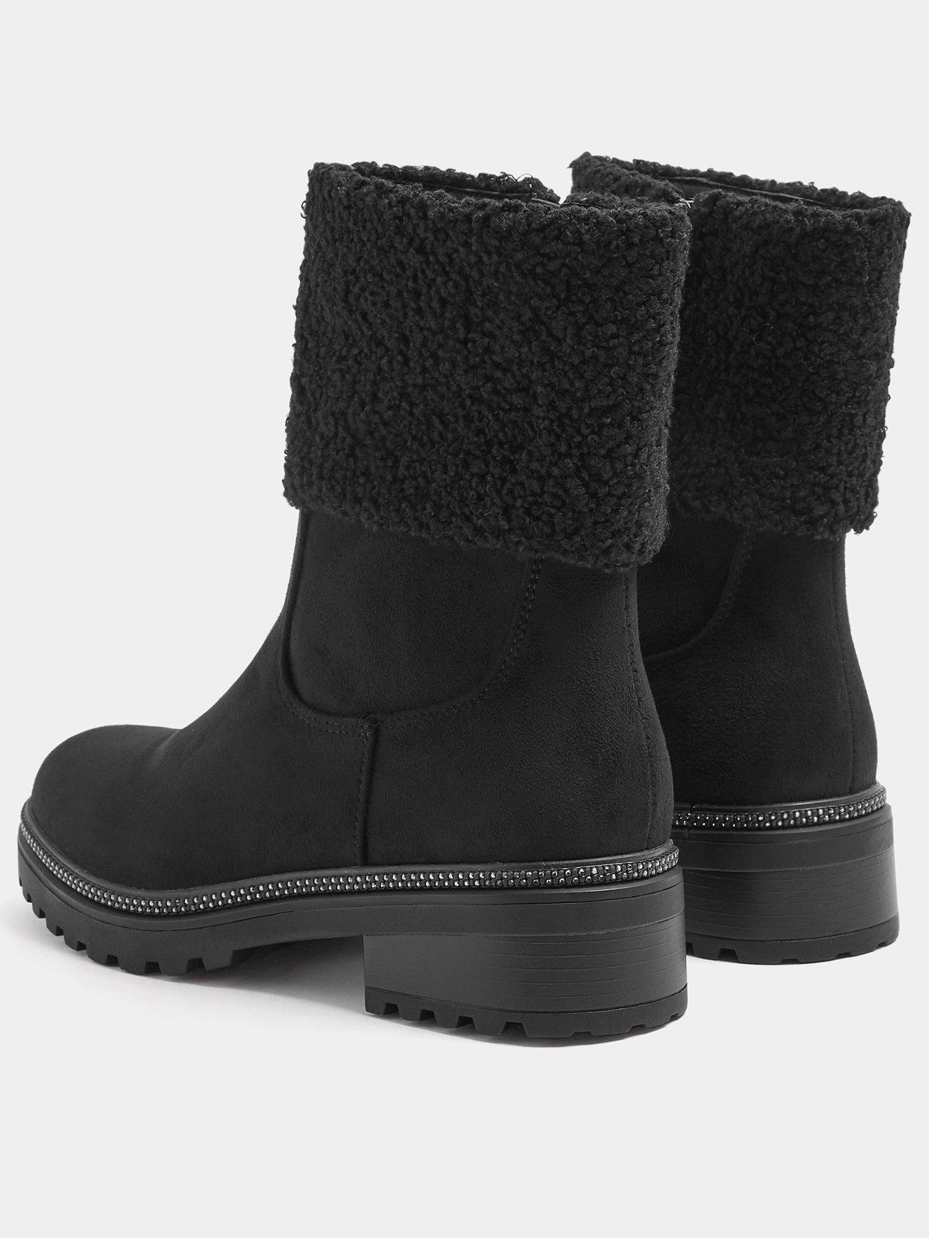Image 3 of 4 of Yours Womens Extra Wide Fit Faux Fur Cuff Boots - Black