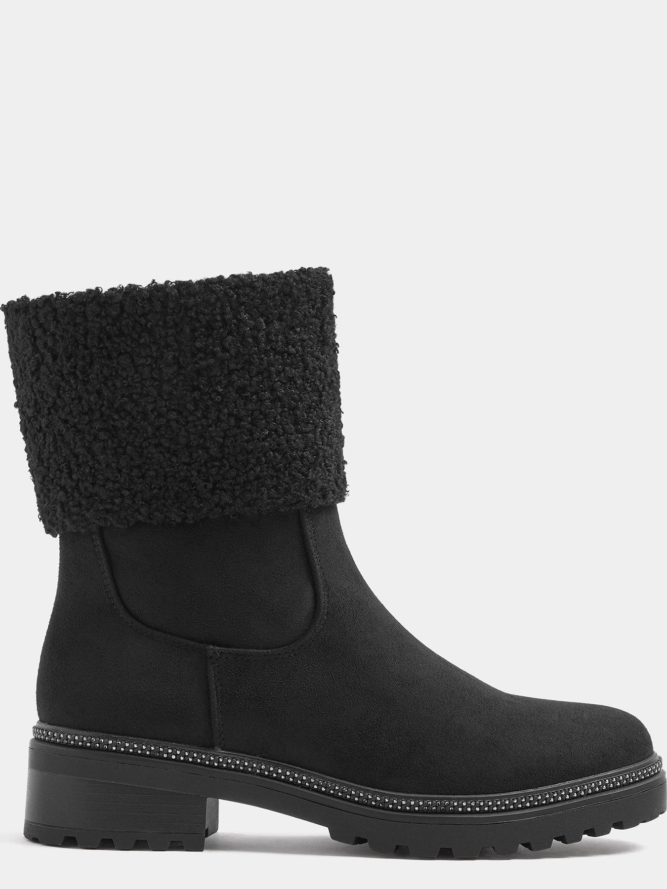 Image 4 of 4 of Yours Womens Extra Wide Fit Faux Fur Cuff Boots - Black