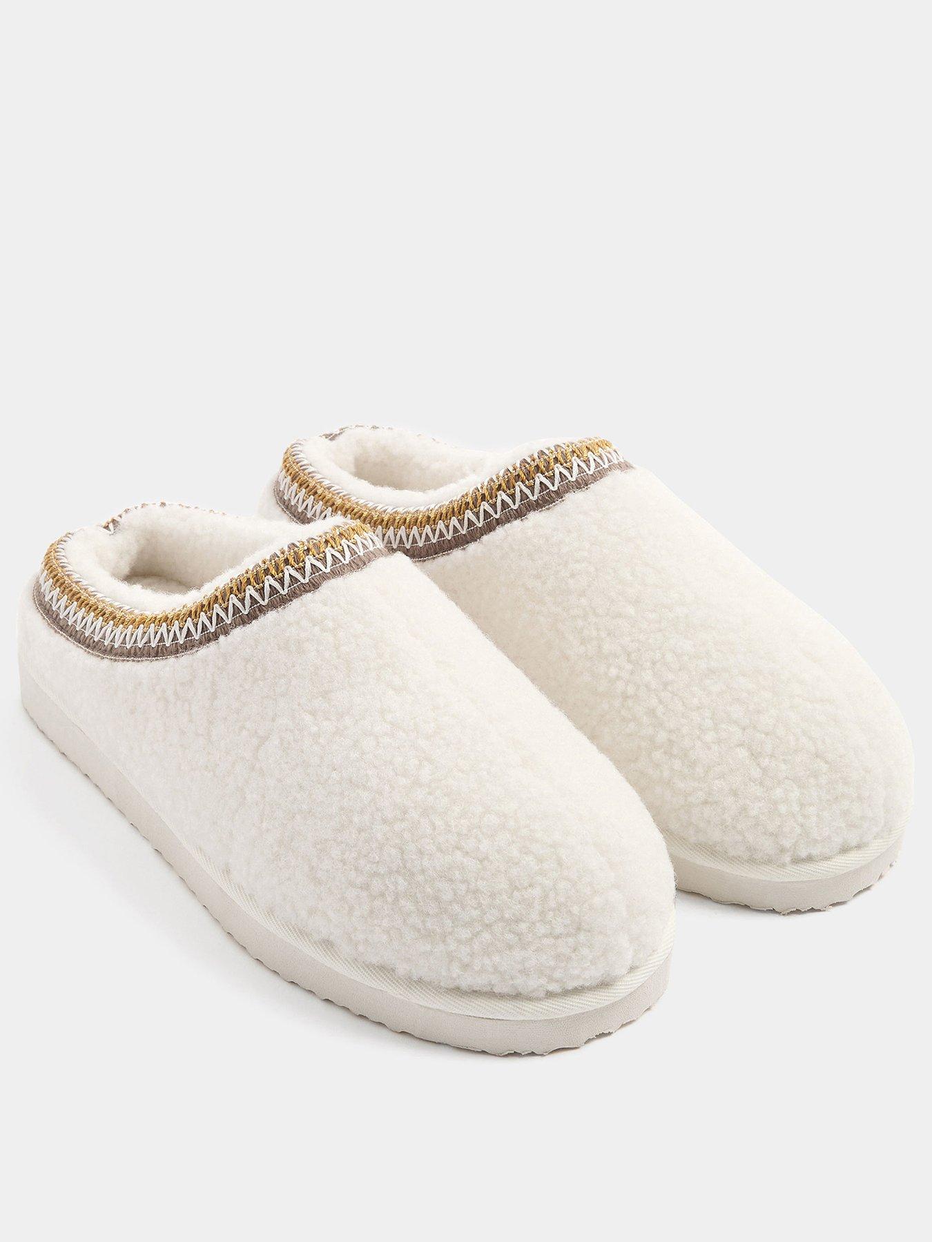 Image 2 of 4 of Yours Womens Borg Embroidered Cushioned Mule Slippers - White