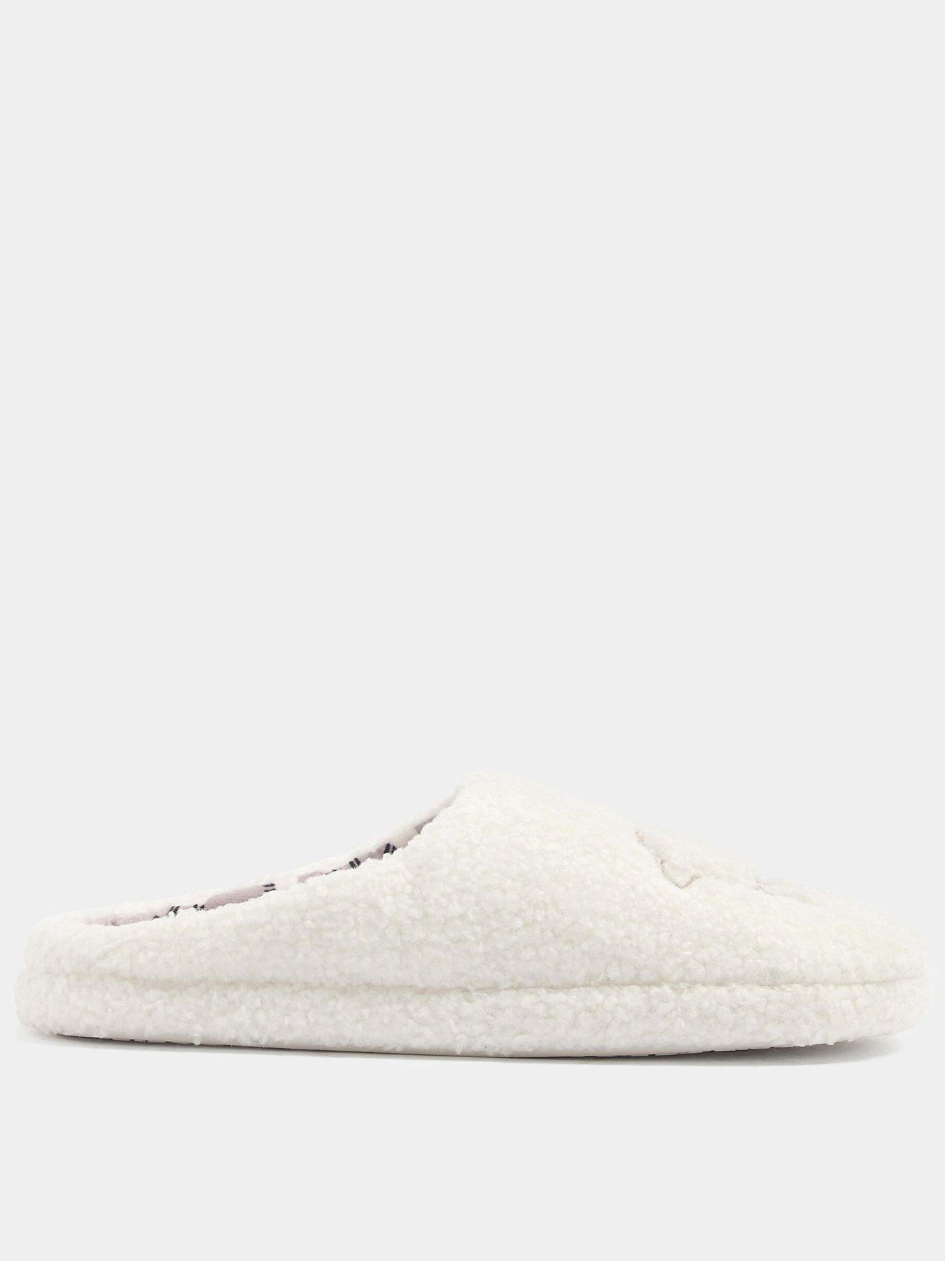 Image 1 of 4 of Yours Womens Borg Cushioned Slip-On Slippers - White