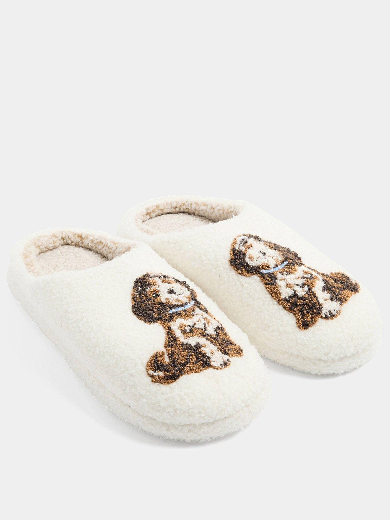Image 2 of 4 of Yours Womens Cockapoo Motif Faux Shearling-Look Mule Slippers - White