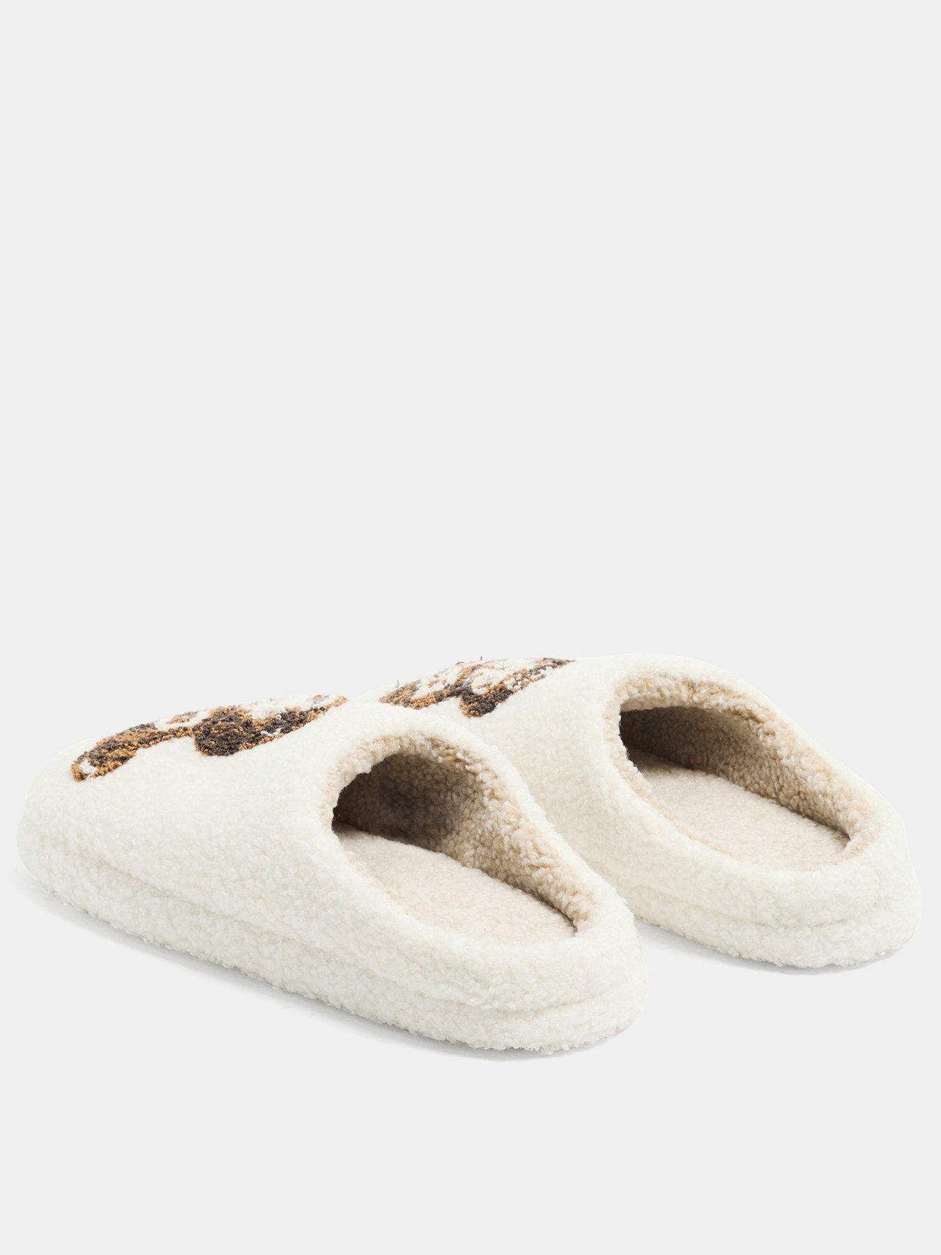 Image 3 of 4 of Yours Womens Cockapoo Motif Faux Shearling-Look Mule Slippers - White