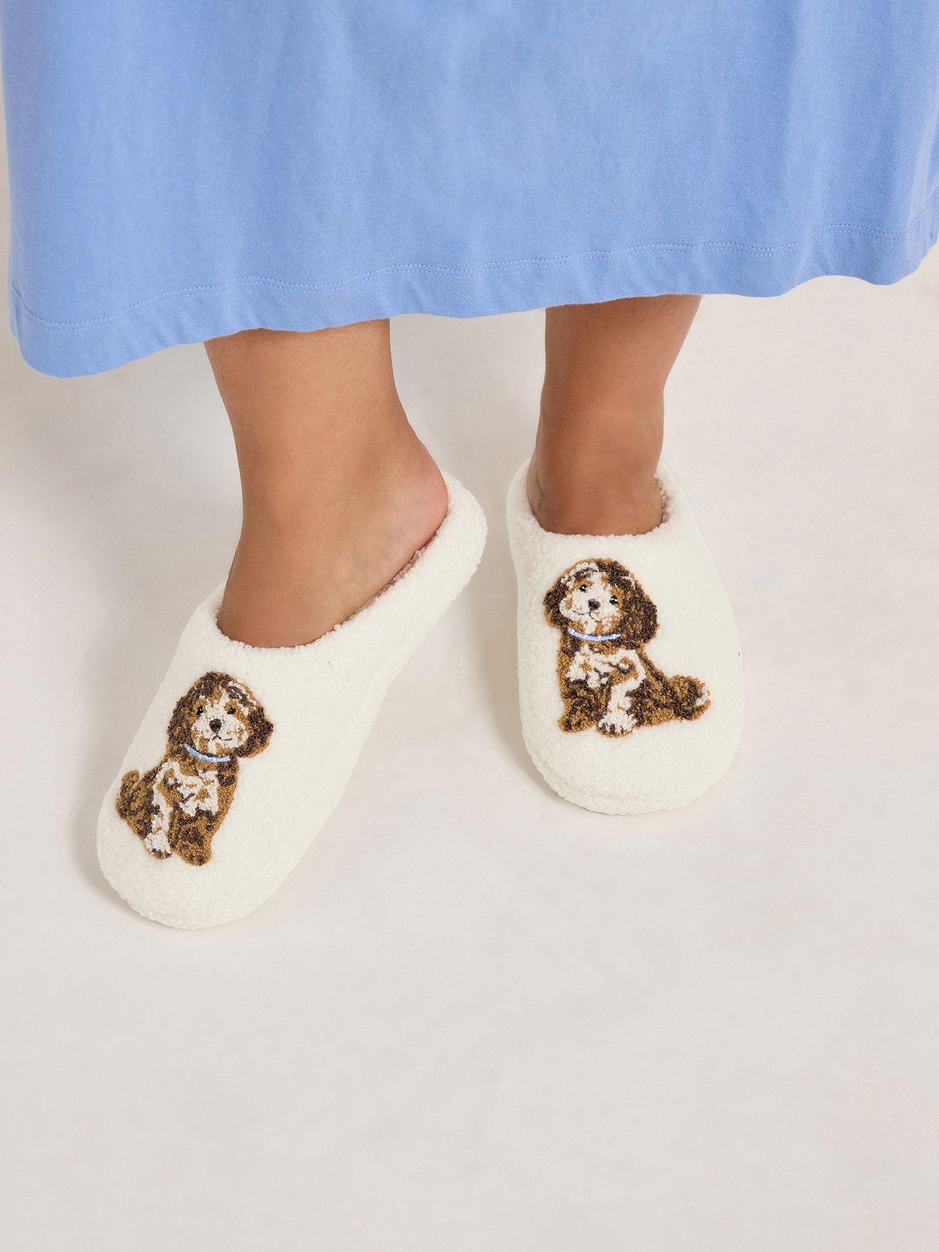 Image 4 of 4 of Yours Womens Cockapoo Motif Faux Shearling-Look Mule Slippers - White