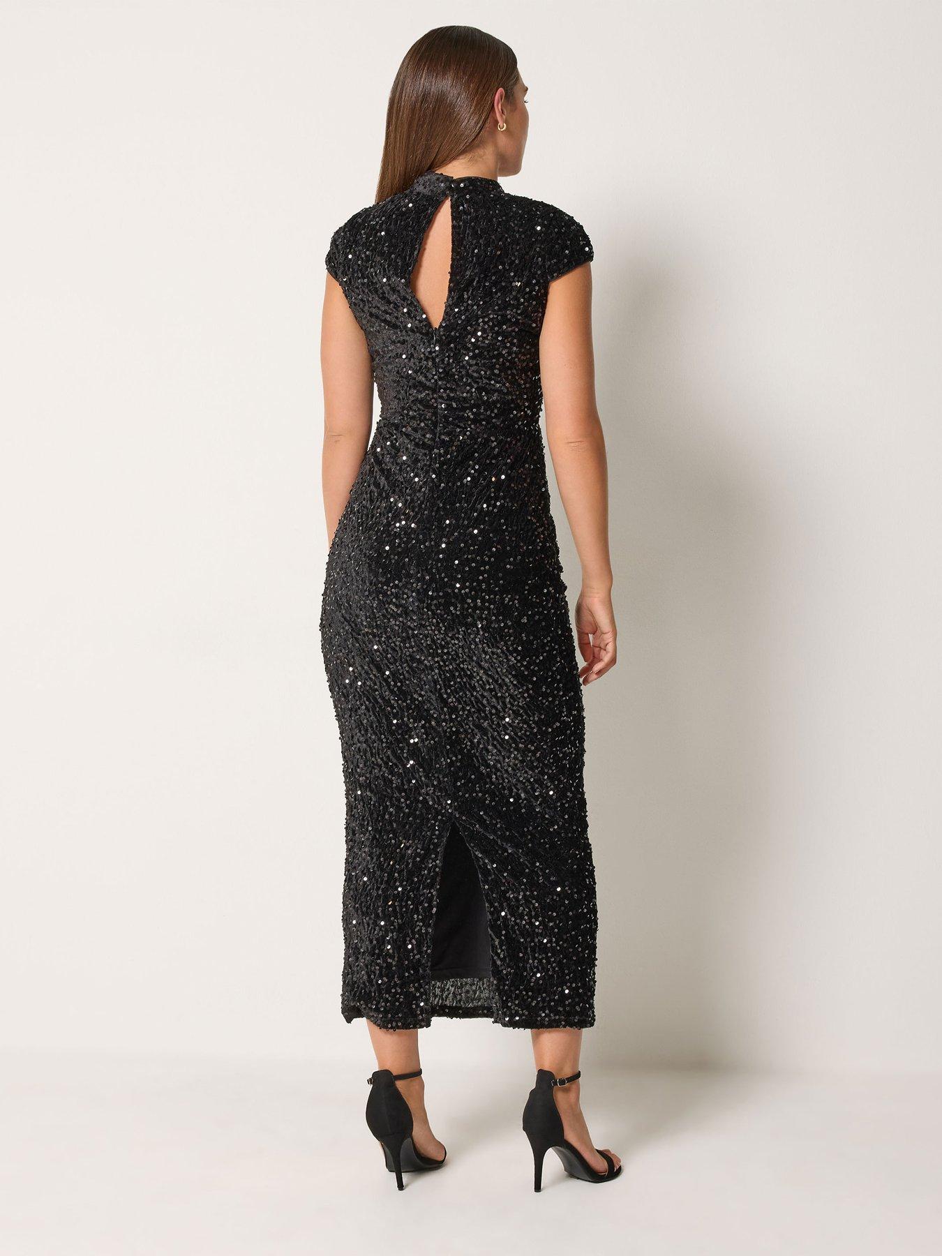 Image 2 of 4 of Long Tall Sally Womens Tall Sequin Velvet Keyhole Maxi Dress - Black